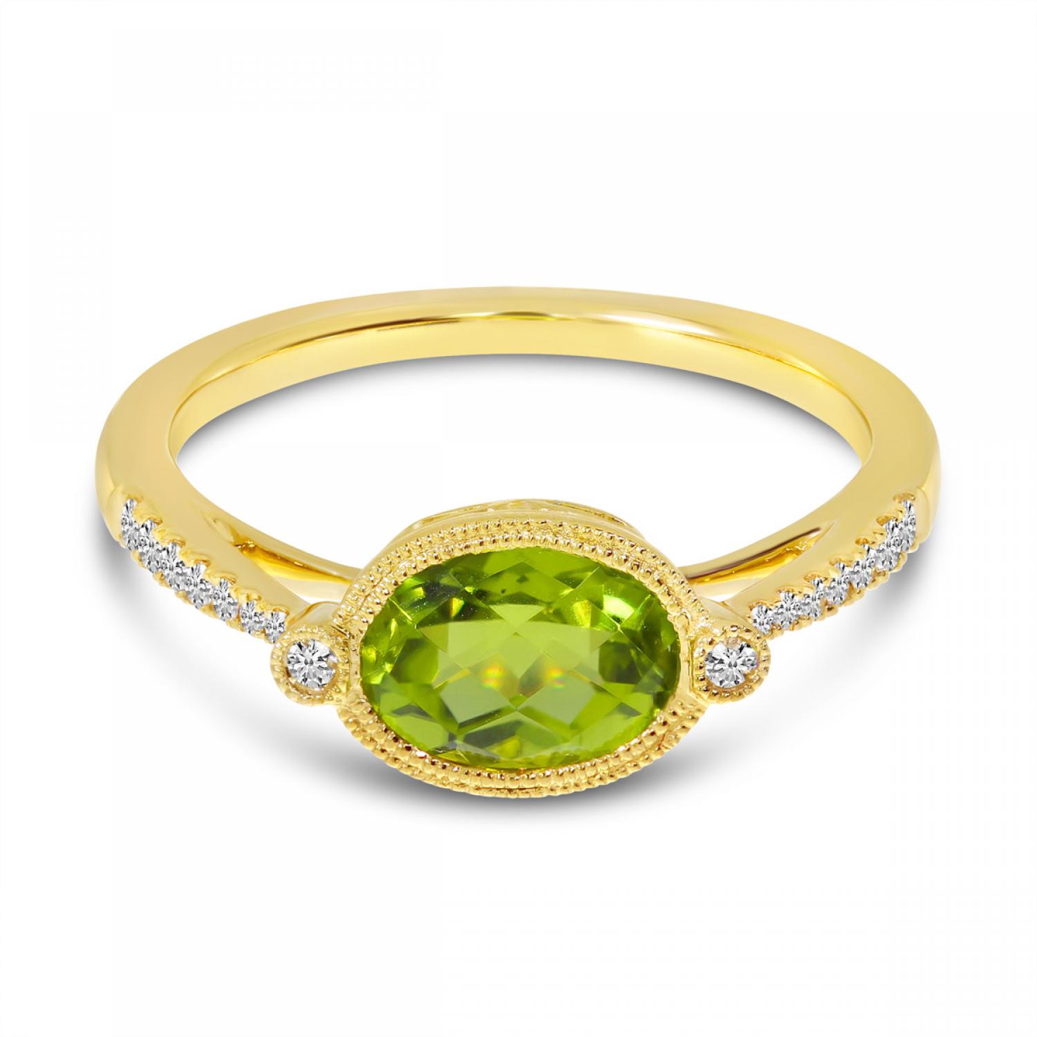 Peridot & Fancy Green Diamond Earrings 14K Yellow Gold