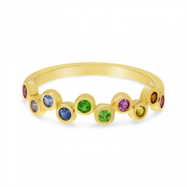 14K Yellow Gold Genuine Rainbow Sapphire Bubble Ring