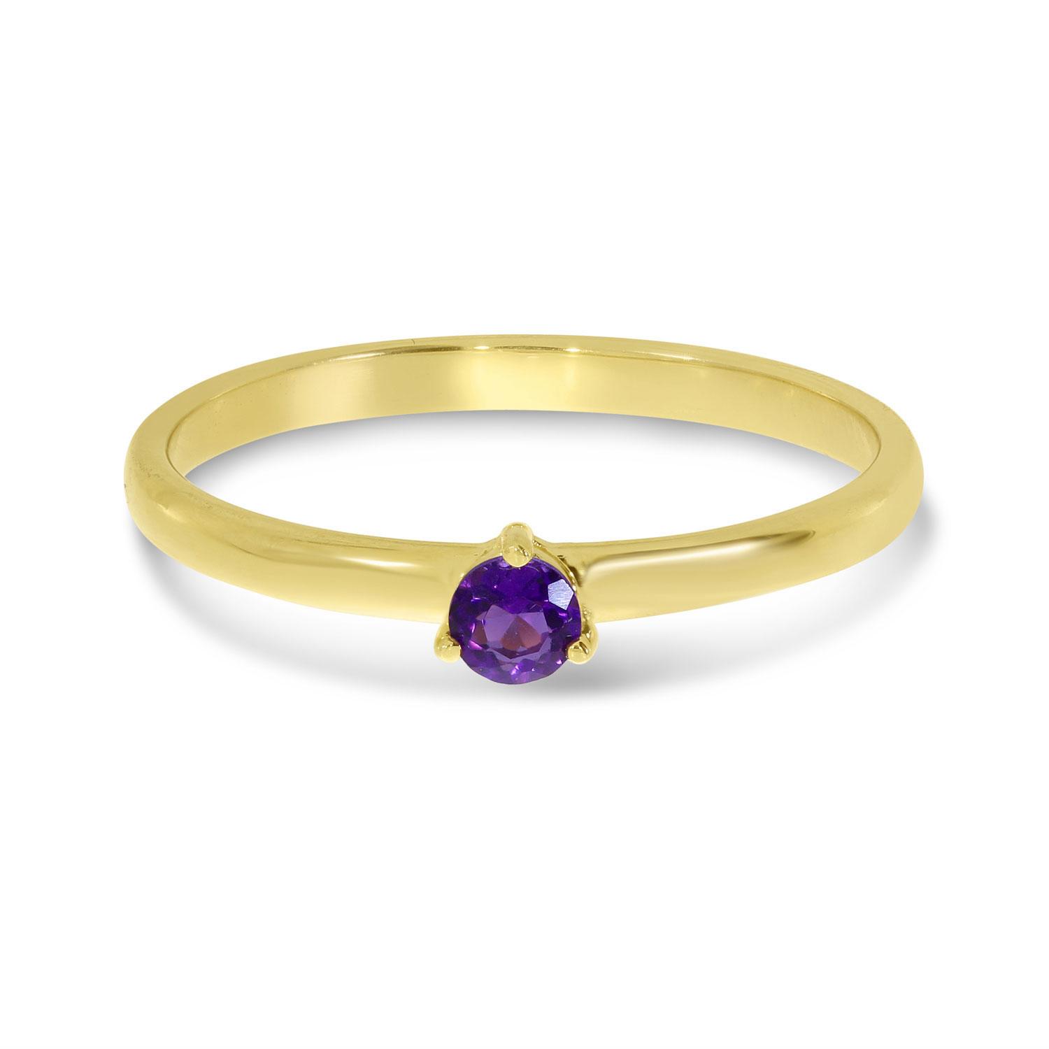 14K Yellow Gold 3mm Round Amethyst Birthstone Ring
