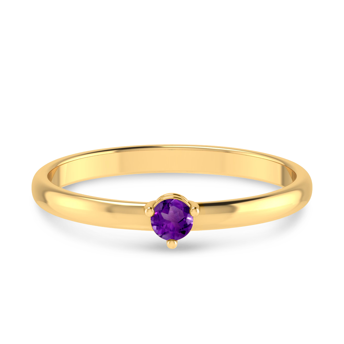 14K Yellow Gold 3mm Round Amethyst Birthstone Ring