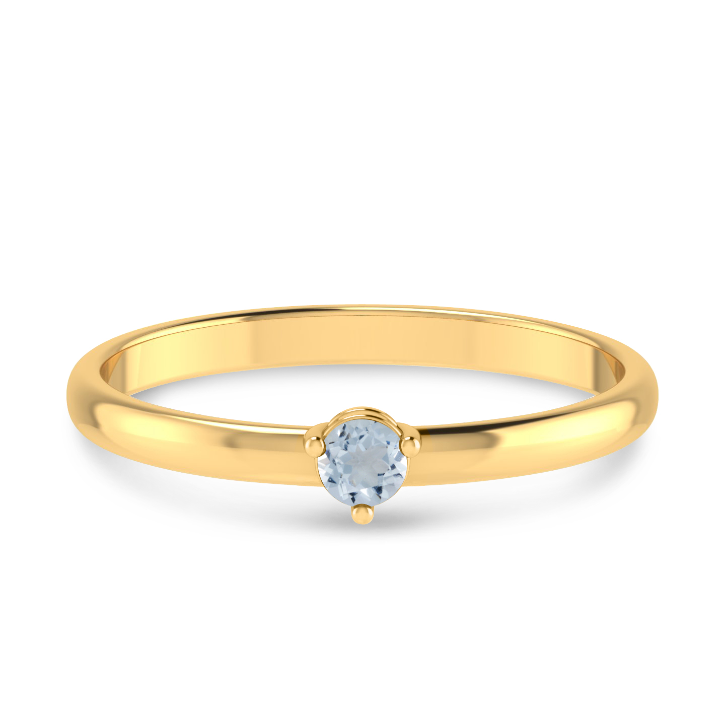 14K Yellow Gold 3mm Round Aquamarine Birthstone Ring