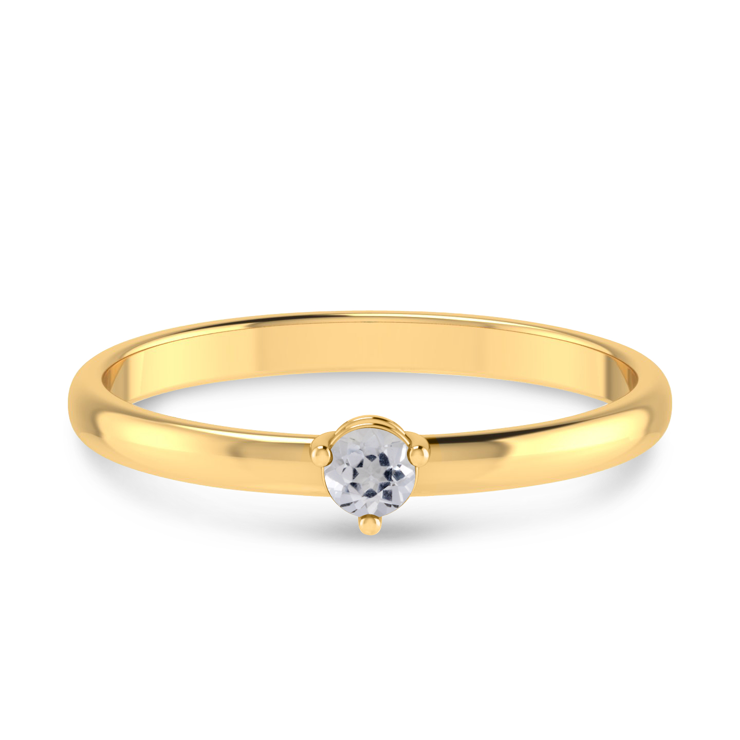 14K Yellow Gold 3mm Round White Topaz Birthstone Ring