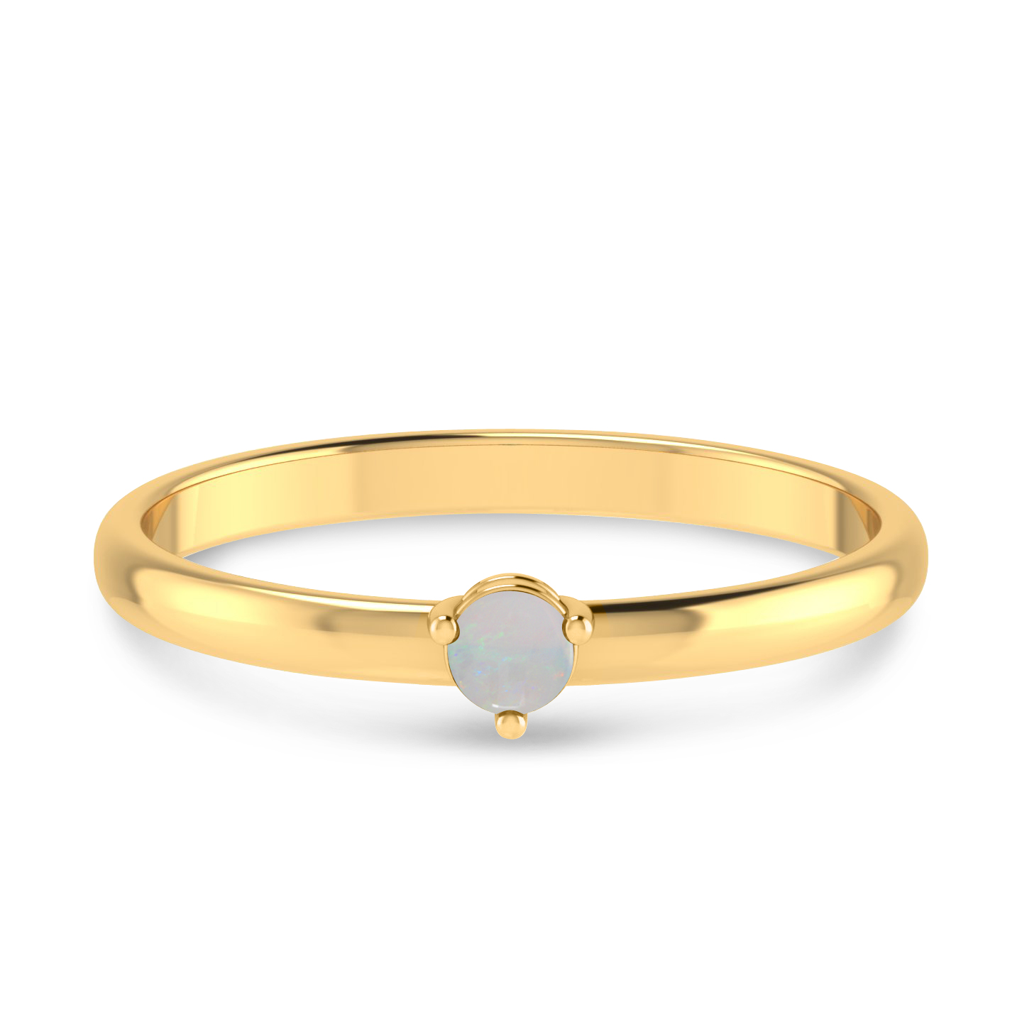 14K Yellow Gold 3mm Round Opal Birthstone Ring