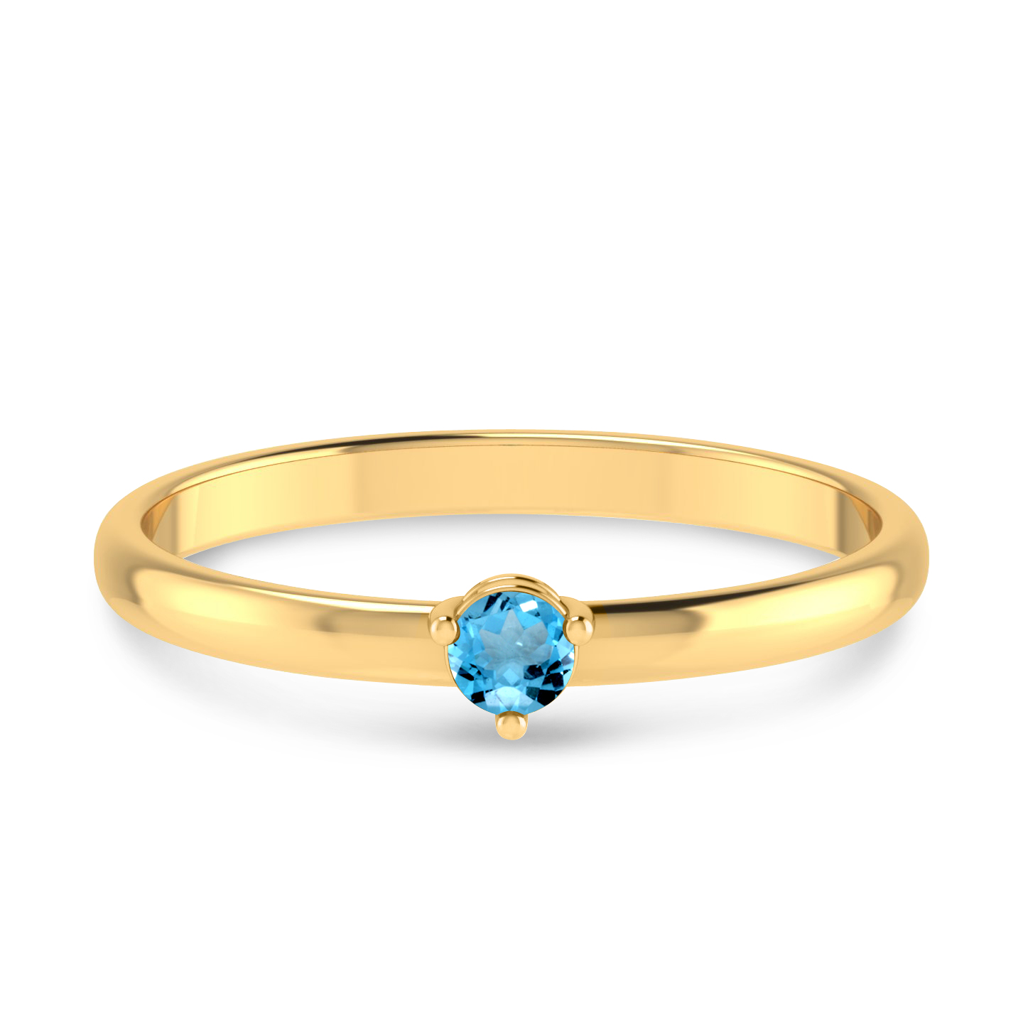 14K Yellow Gold 3mm Round Blue Topaz Birthstone Ring