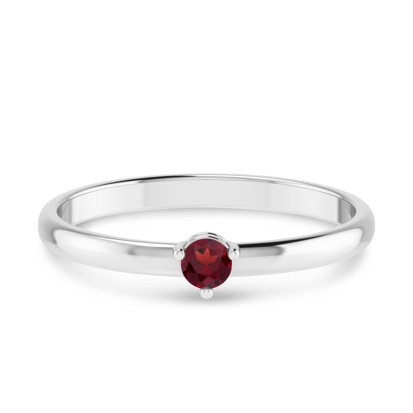 14K White Gold 3mm Round Garnet Birthstone Ring