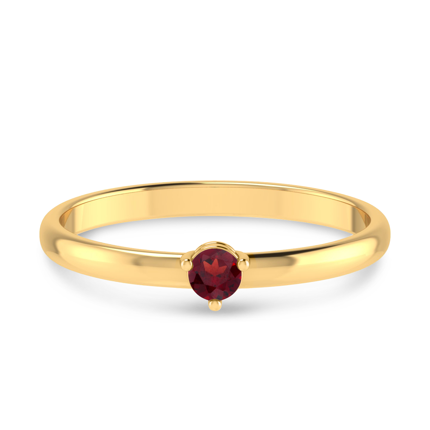 14K Yellow Gold 3mm Round Garnet Birthstone Ring