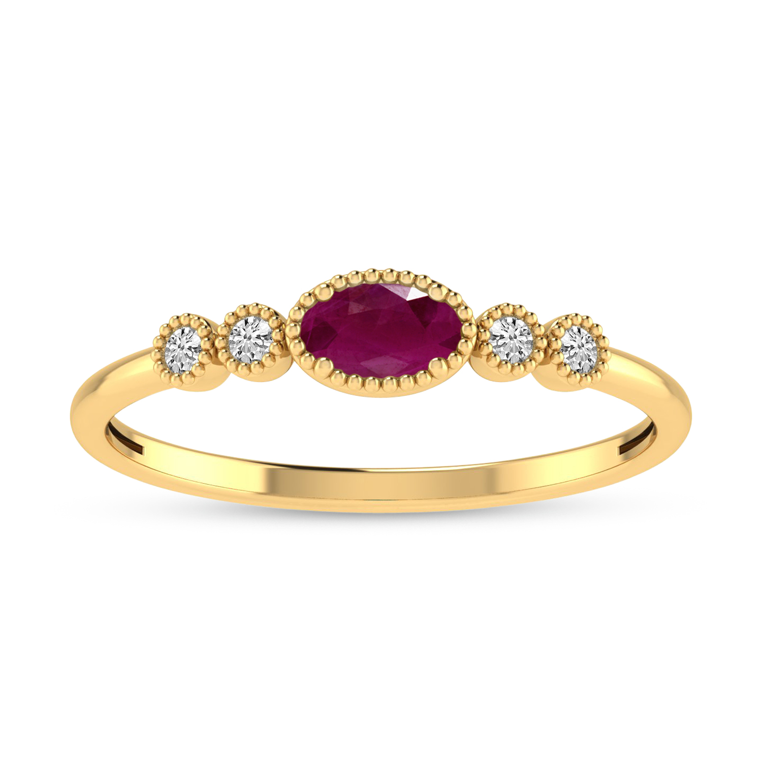 10K Yellow Gold Oval Ruby and Diamond Stackable Ring
