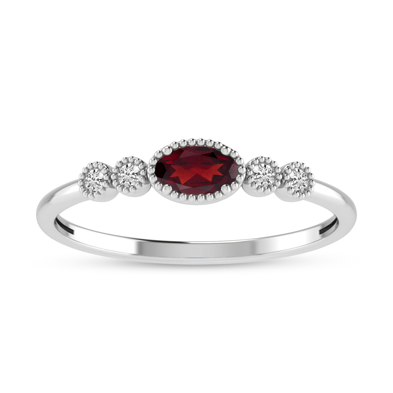 10K White Gold Oval Garnet and Diamond Stackable Ring