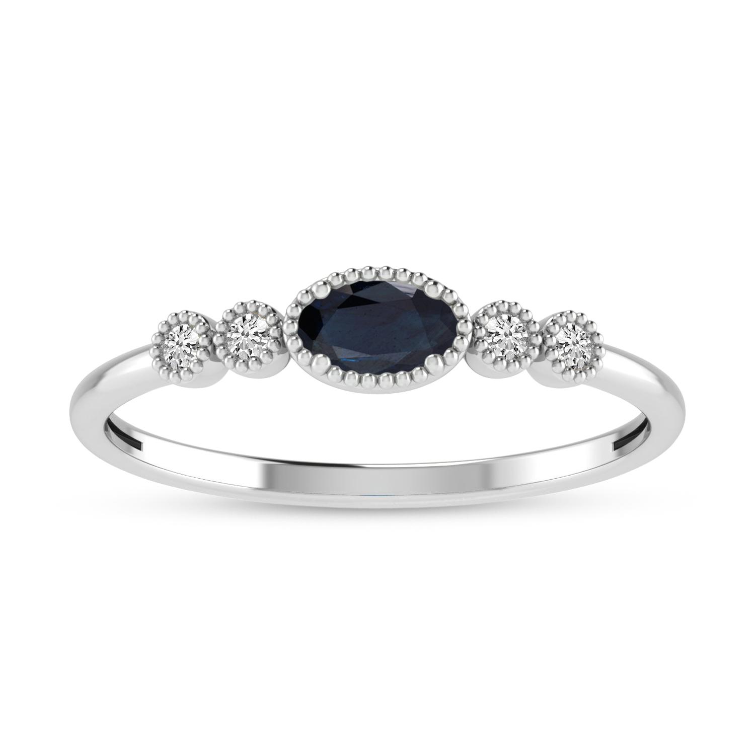 10K White Gold Oval Sapphire and Diamond Stackable Ring