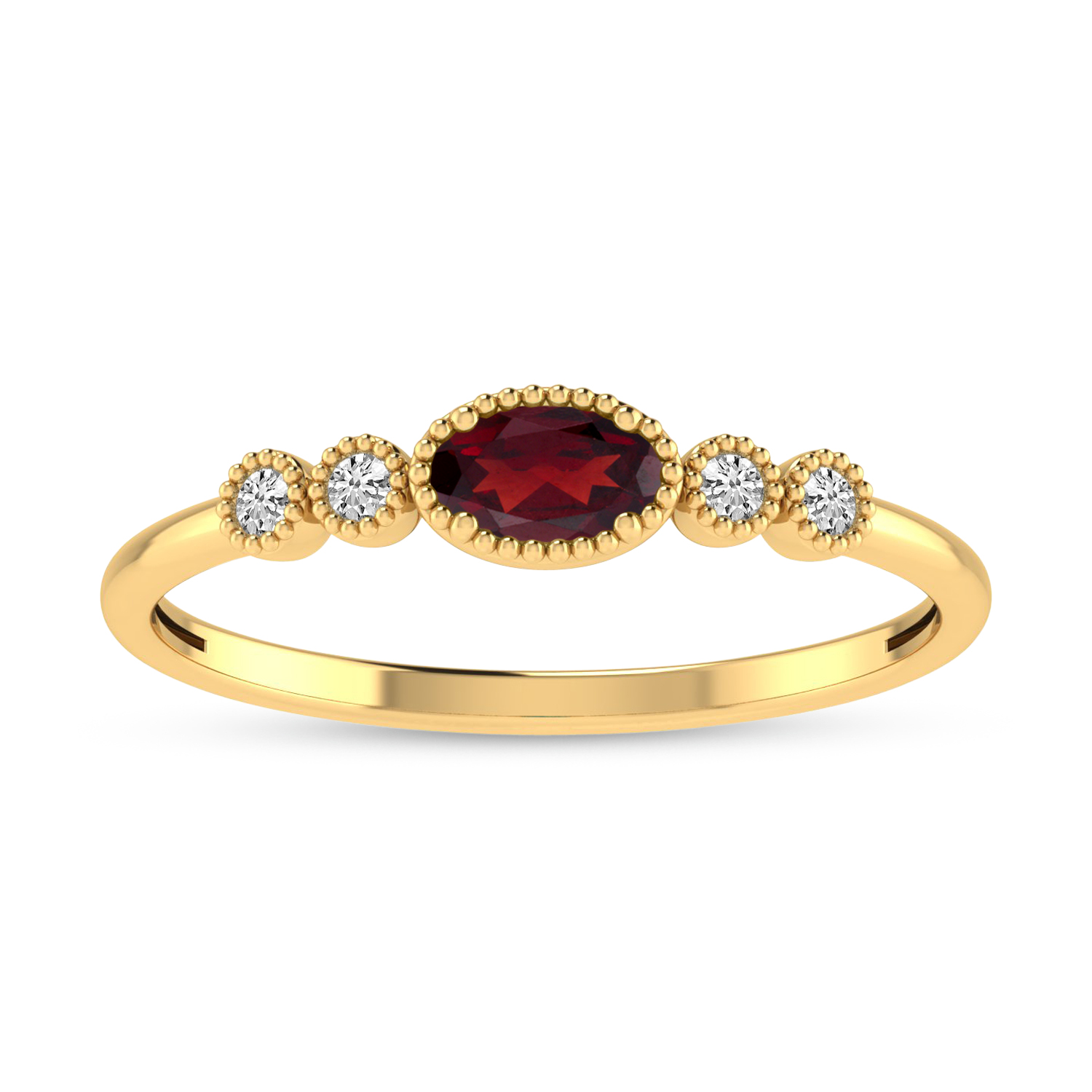 14K Yellow Gold Oval Garnet and Diamond Stackable Ring