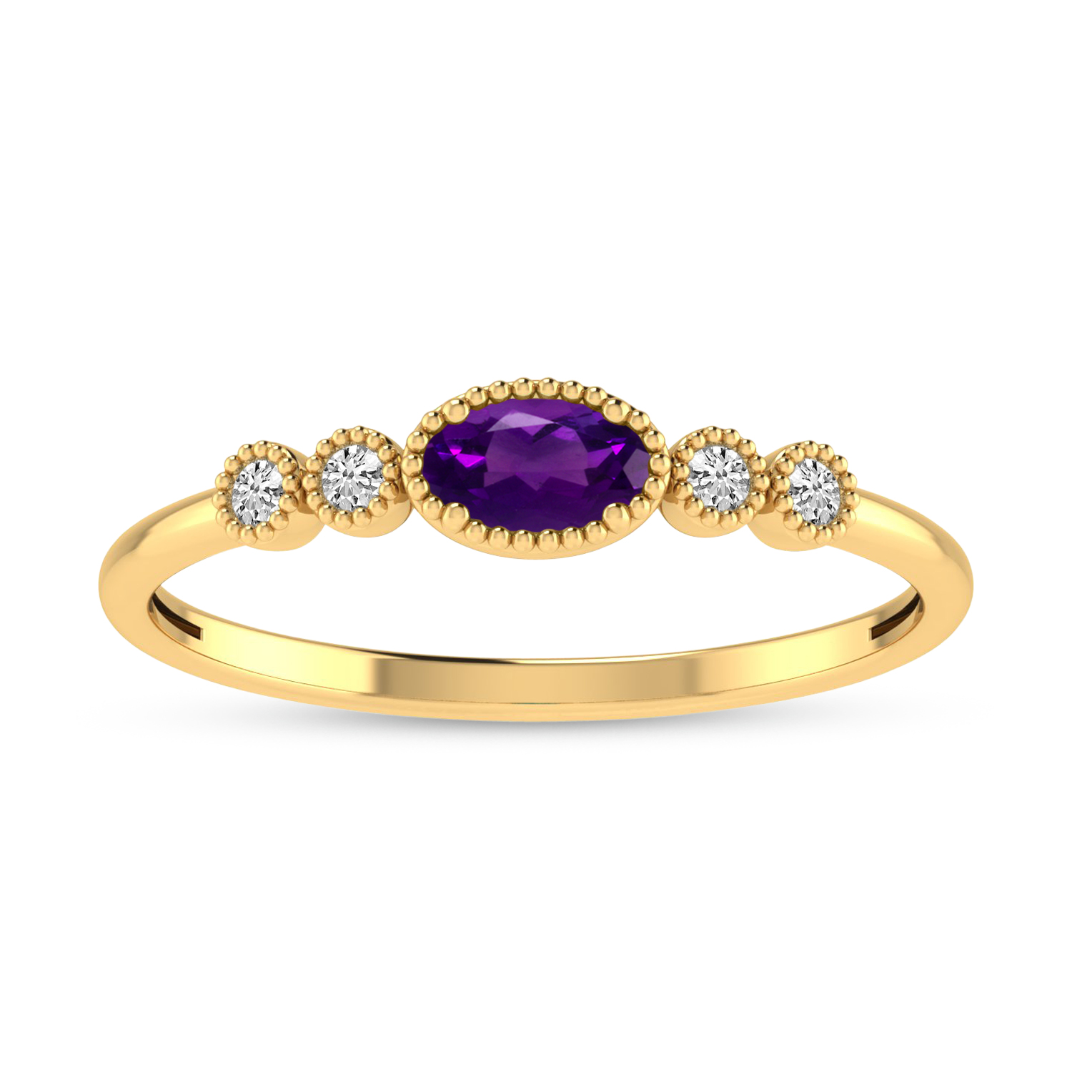 14K Yellow Gold Oval Amethyst and Diamond Stackable Ring