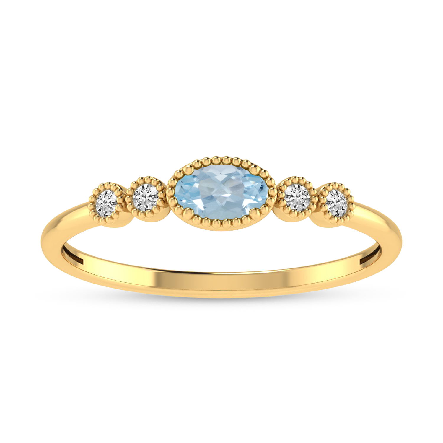 14K Yellow Gold Oval Aquamarine and Diamond Stackable Ring