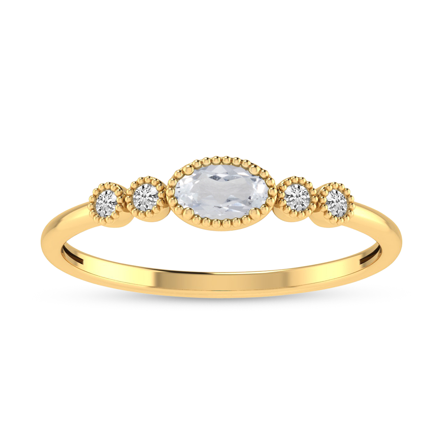 14K Yellow Gold Oval White Topaz and Diamond Stackable Ring