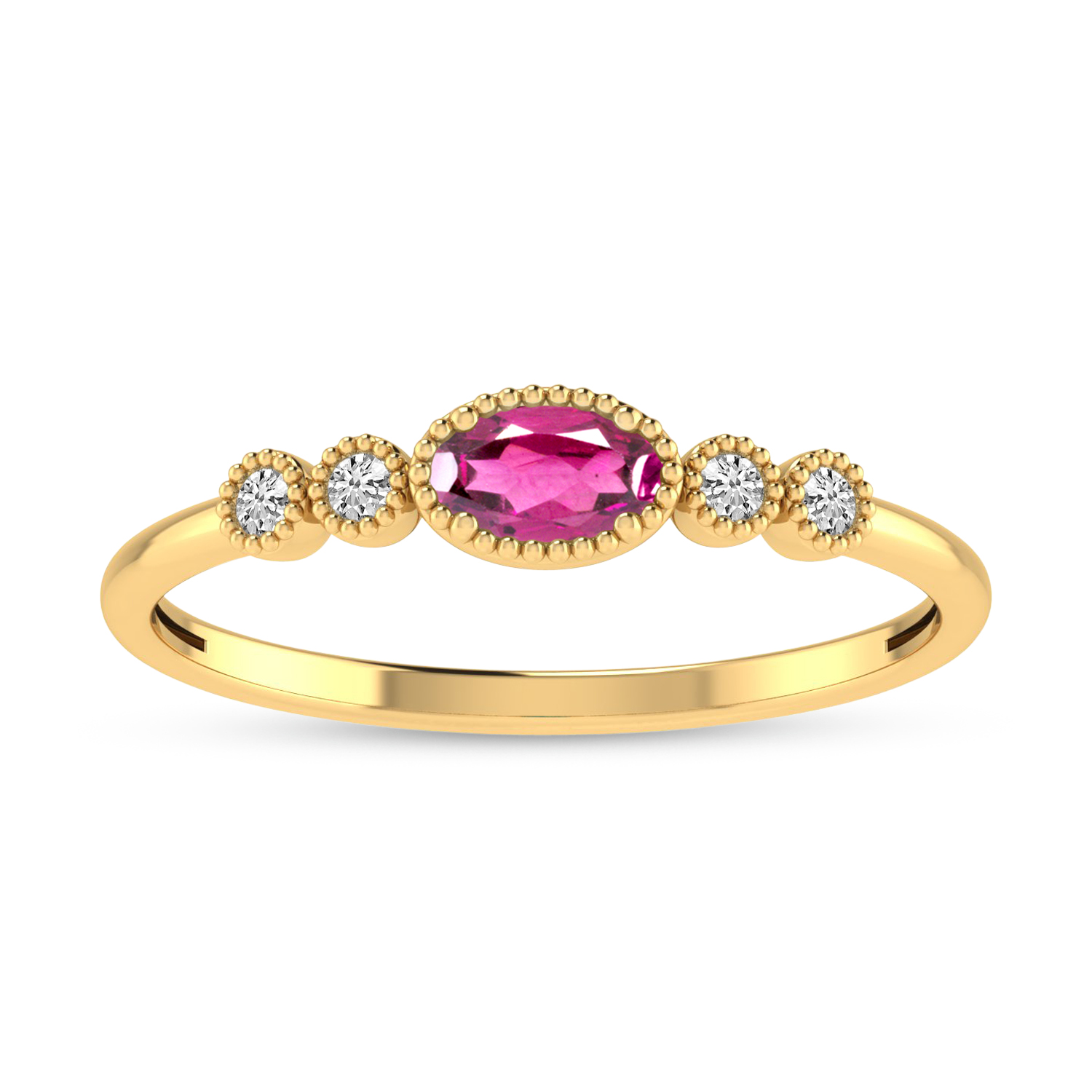 14K Yellow Gold Oval Pink Tourmaline and Diamond Stackable Ring