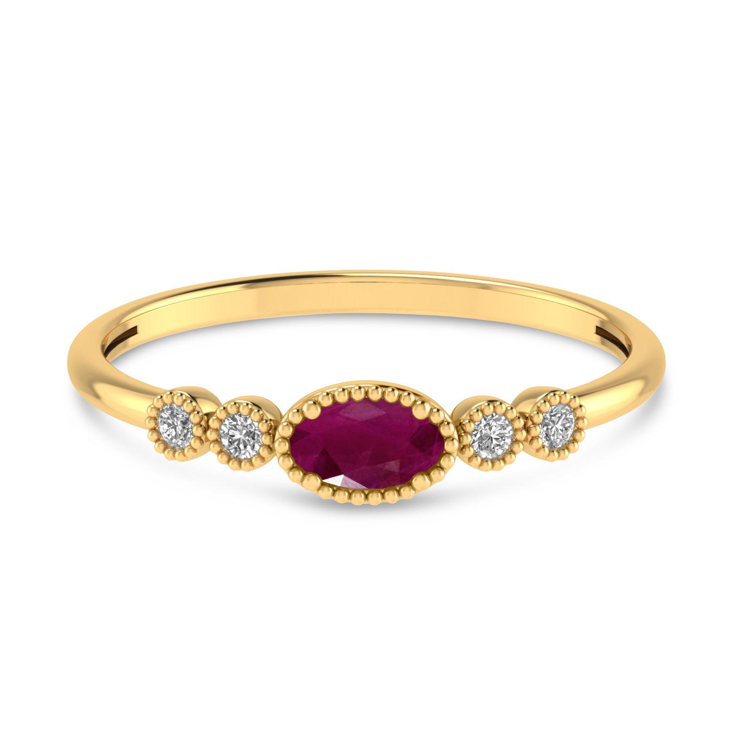 14K Yellow Gold Oval Ruby and Diamond Stackable Ring