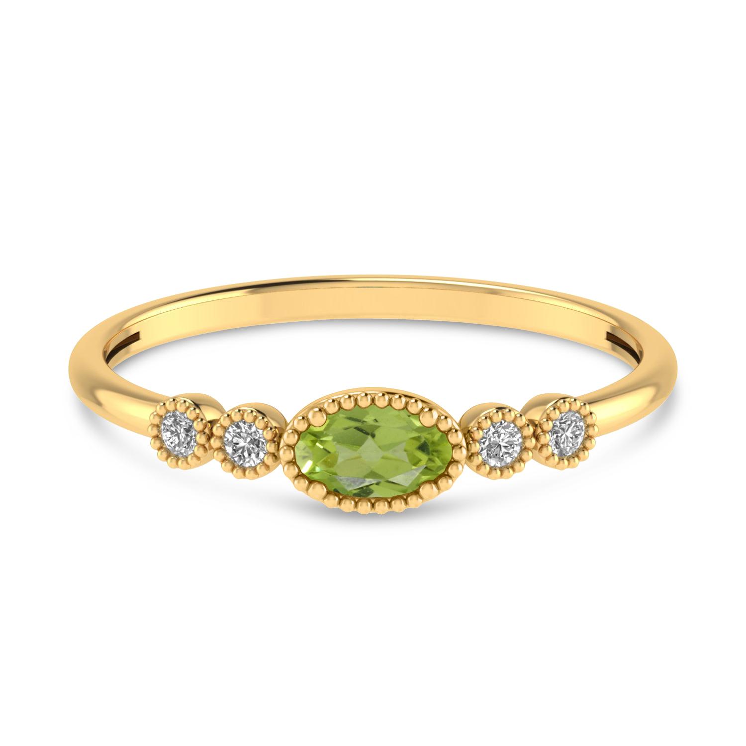 14K Yellow Gold Oval White Topaz and Diamond Stackable Ring