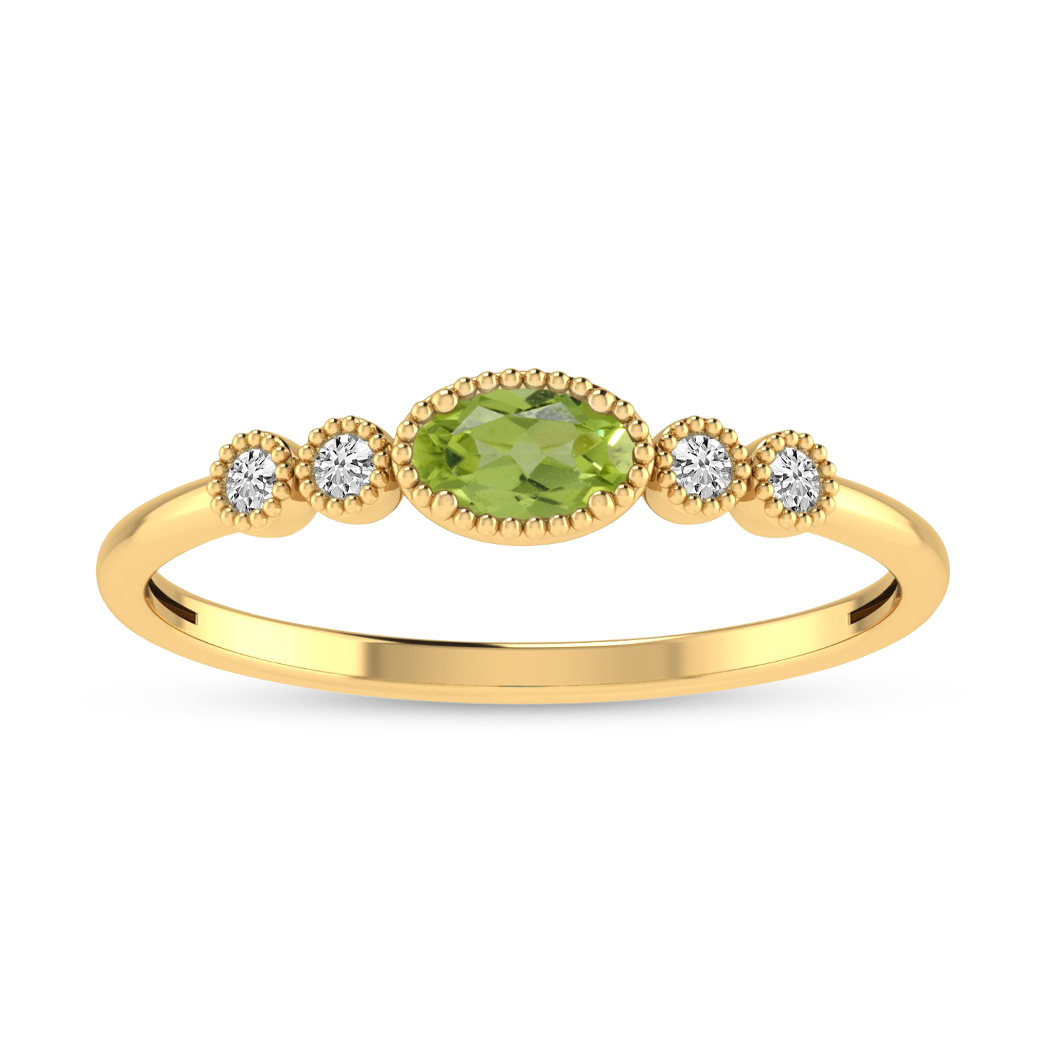 14K Yellow Gold Oval Peridot and Diamond Stackable Ring