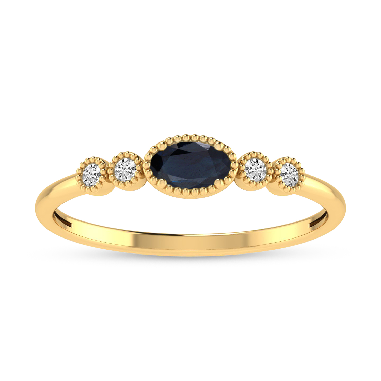 14K Yellow Gold Oval Sapphire and Diamond Stackable Ring