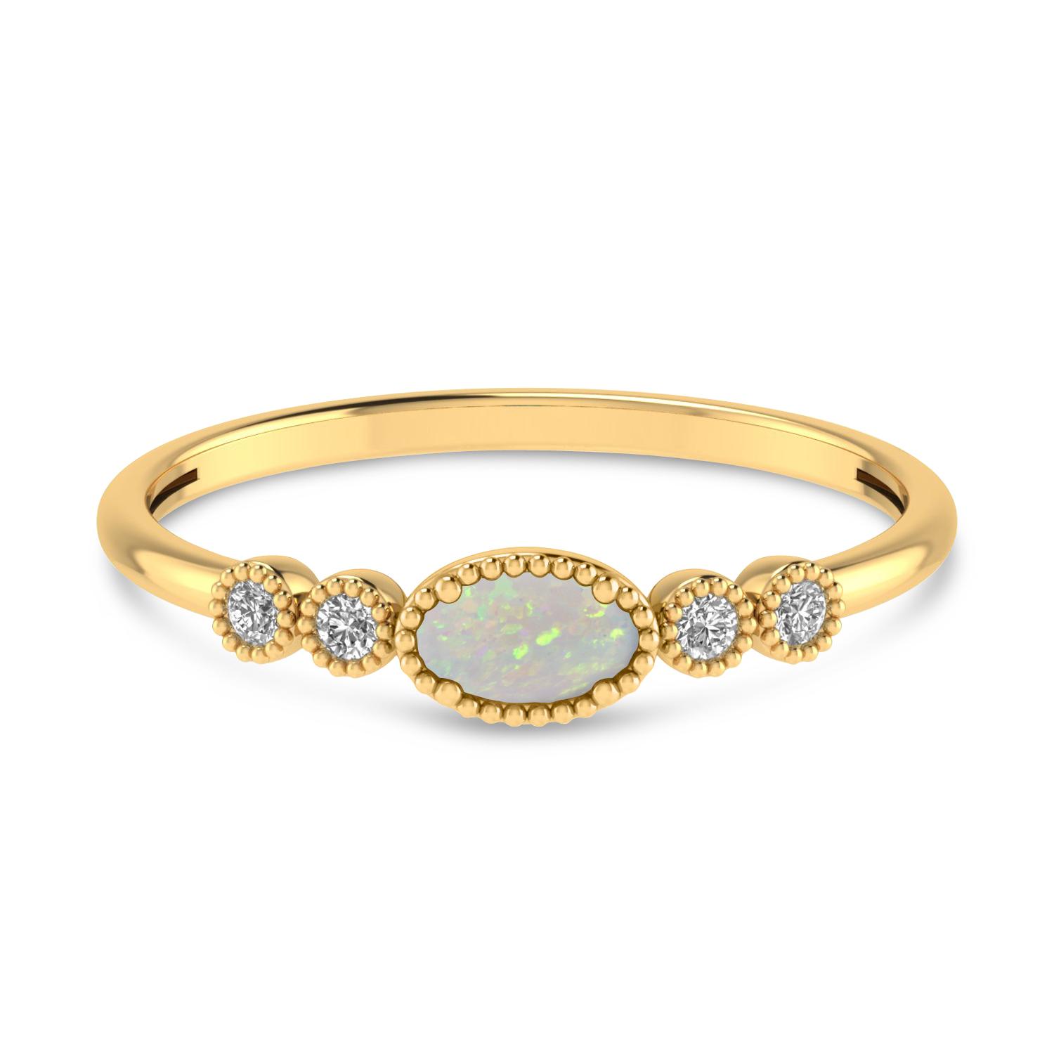 14K Yellow Gold Oval White Topaz and Diamond Stackable Ring