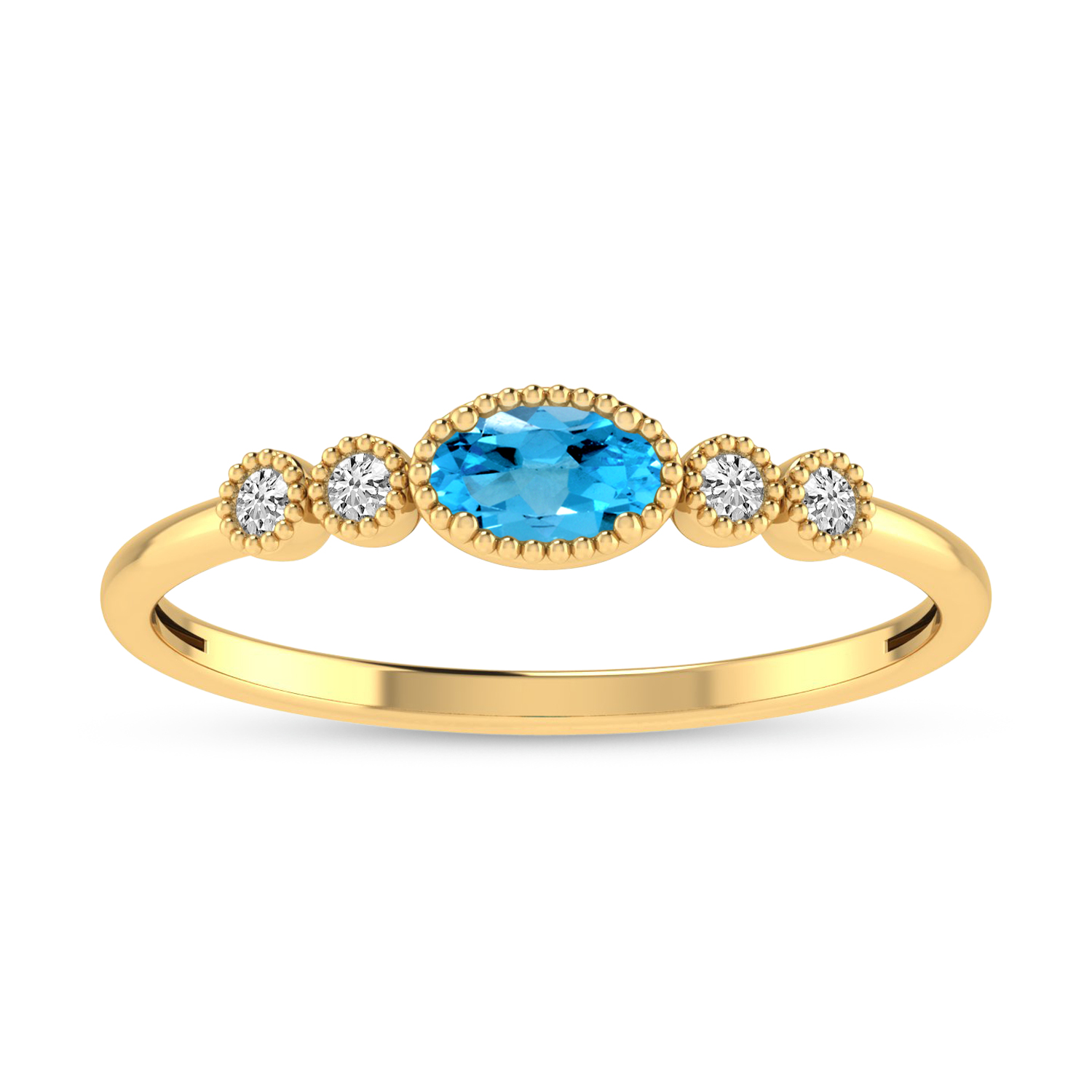 14K Yellow Gold Oval Blue Topaz and Diamond Stackable Ring