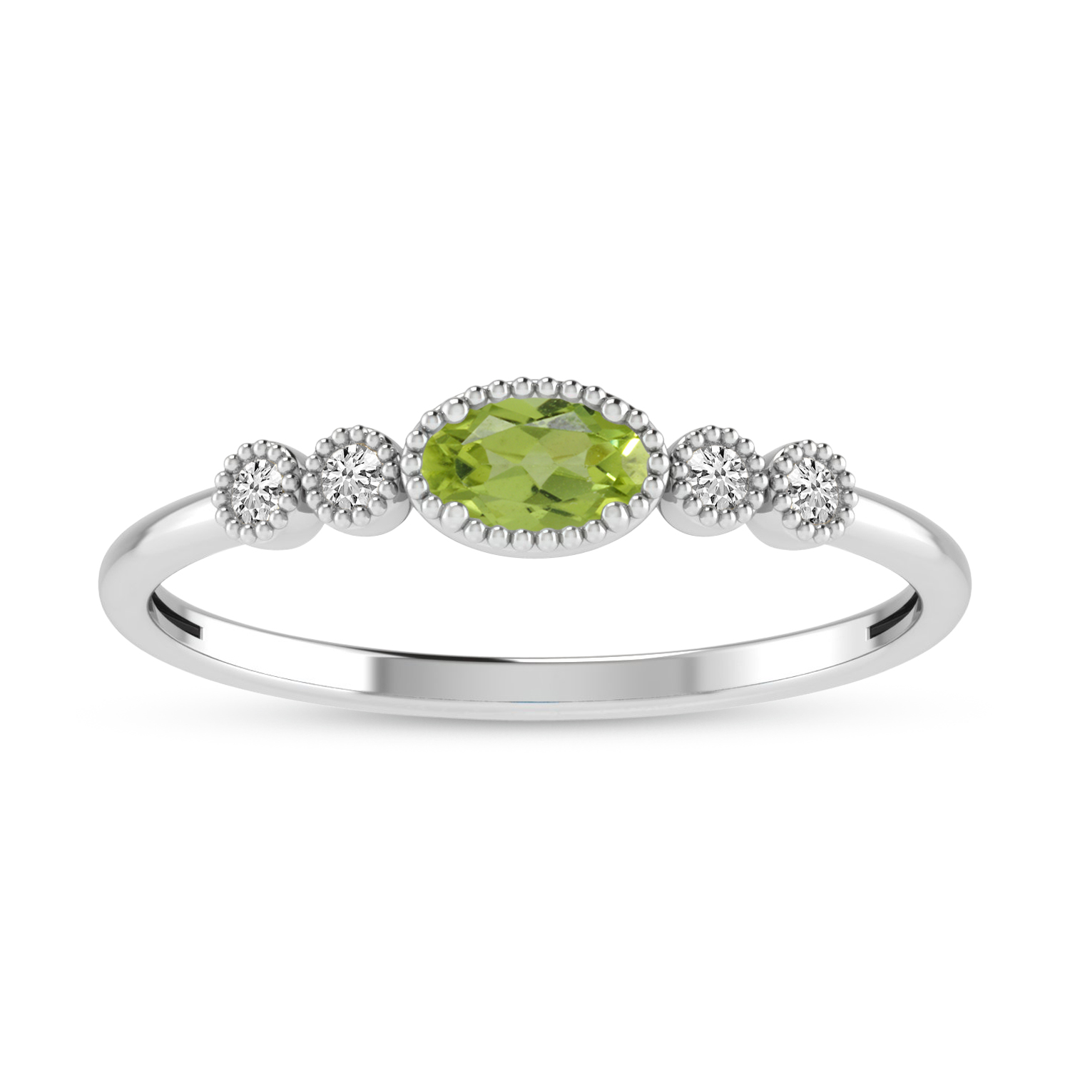 14K White Gold Oval Peridot and Diamond Stackable Ring