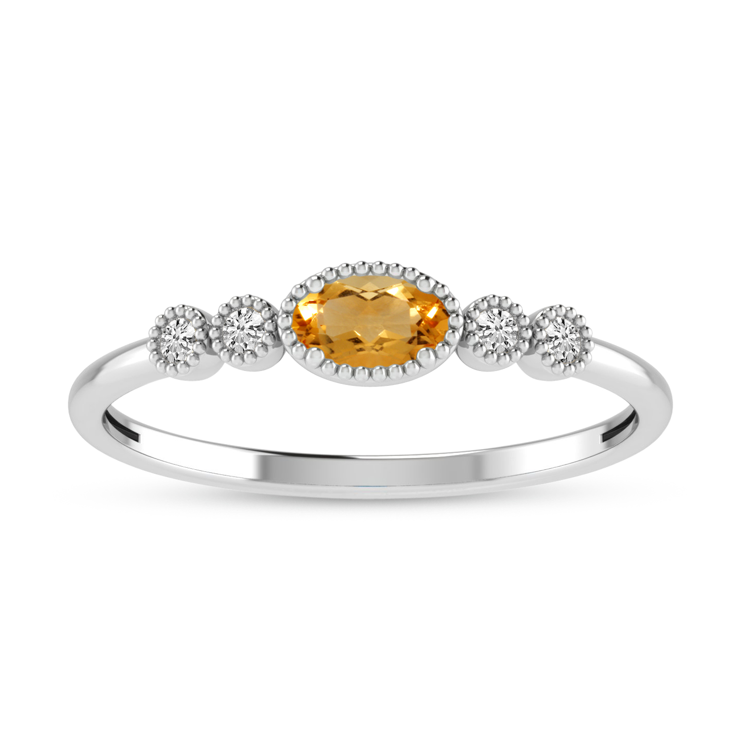 14K White Gold Oval Citrine and Diamond Stackable Ring