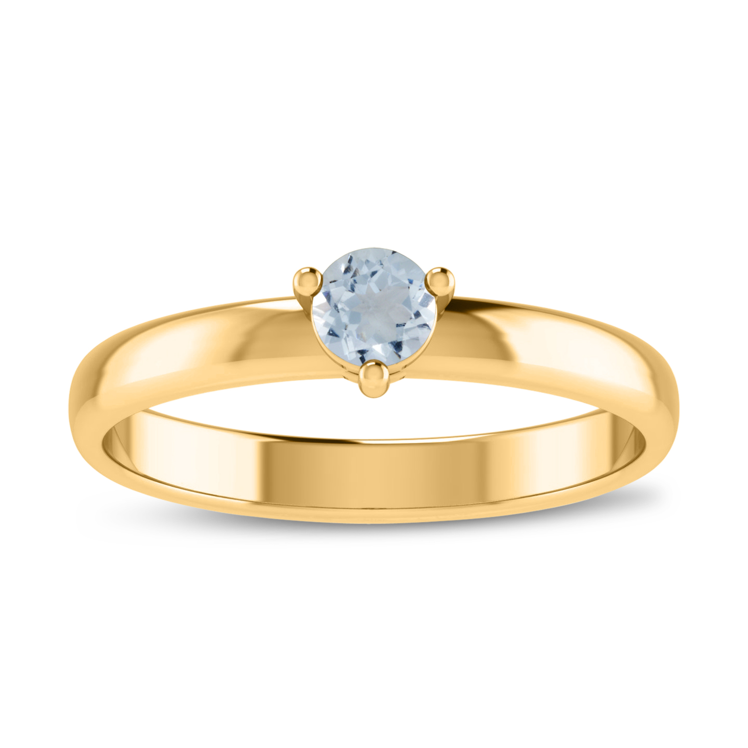 14K Yellow Gold 4mm Round Aquamarine Birthstone Ring