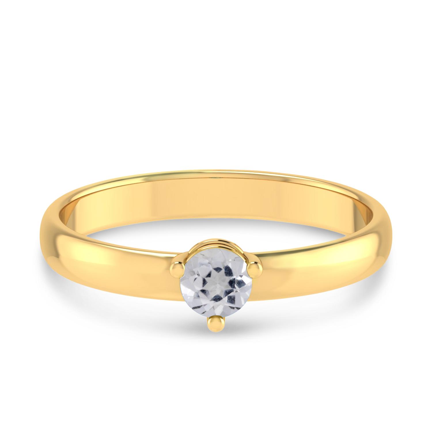 14K Yellow Gold 4mm Round White Topaz Birthstone Ring