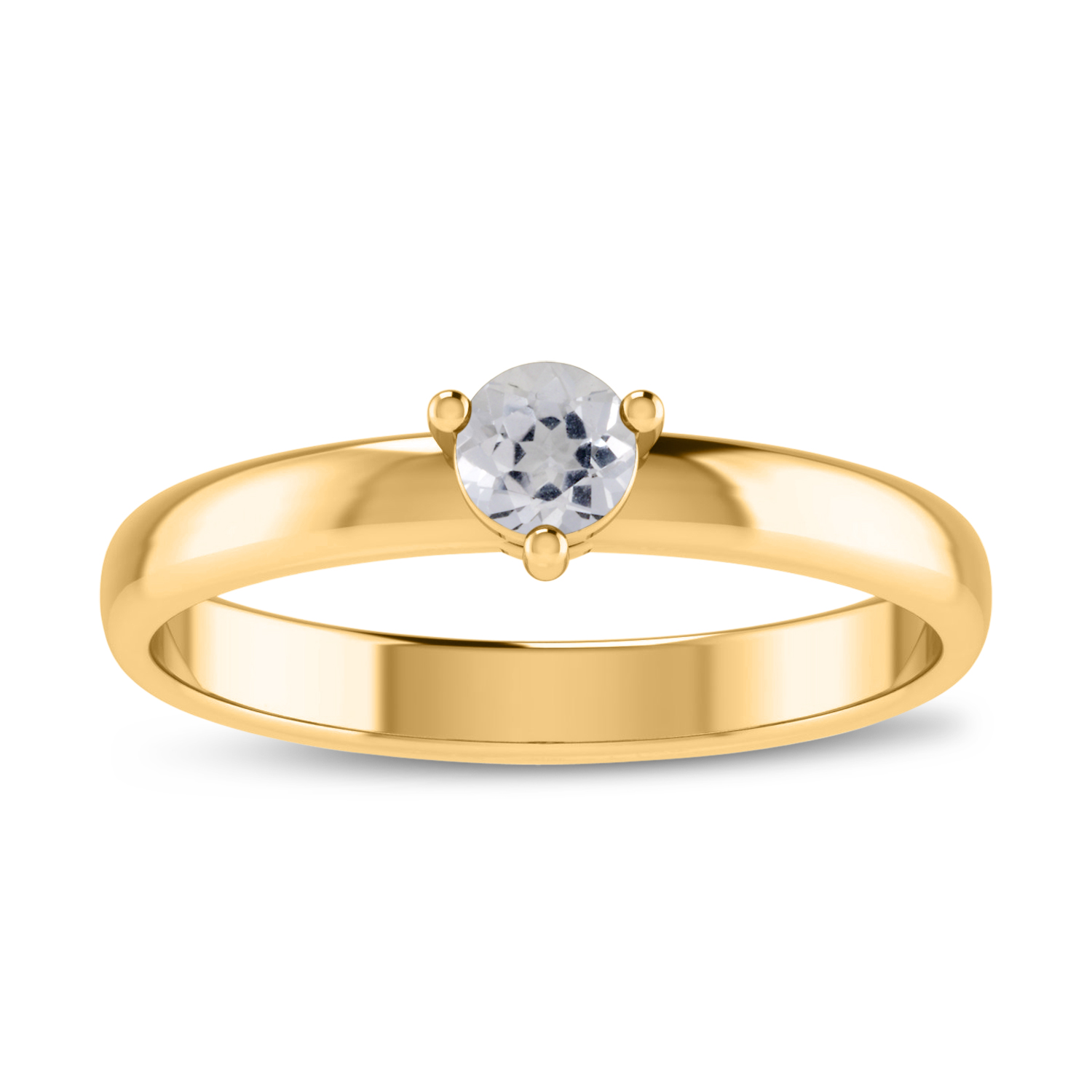 14K Yellow Gold 4mm Round White Topaz Birthstone Ring