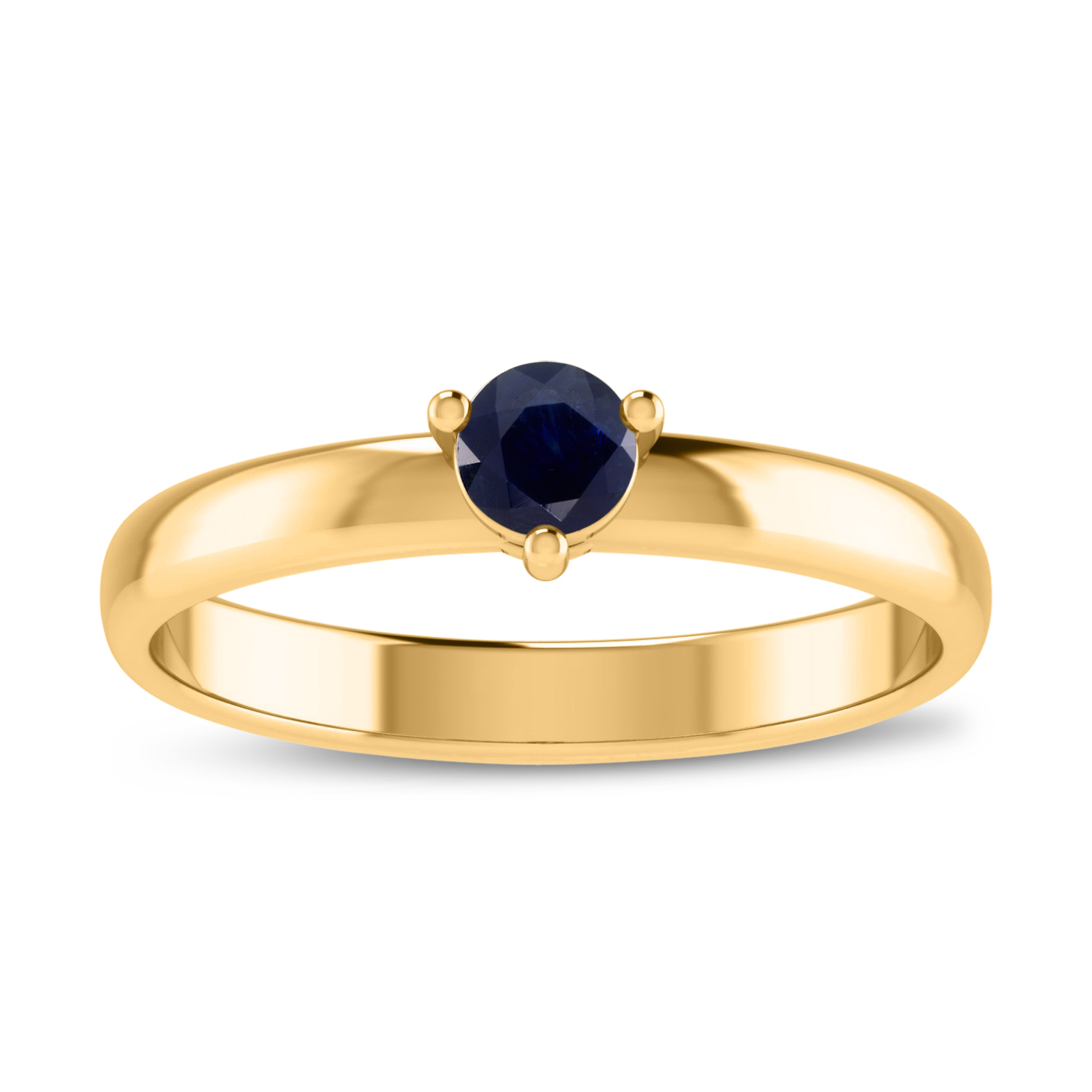 14K Yellow Gold 4mm Round Sapphire Birthstone Ring