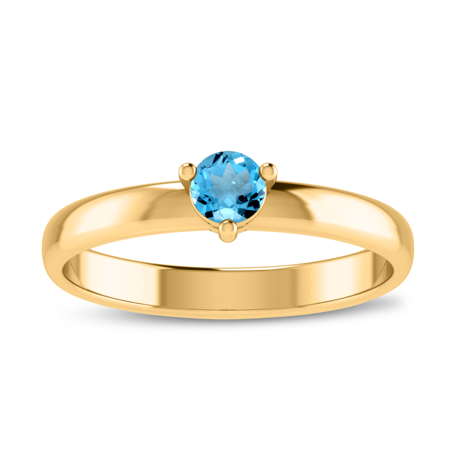 14K Yellow Gold 4mm Round Blue Topaz Birthstone Ring