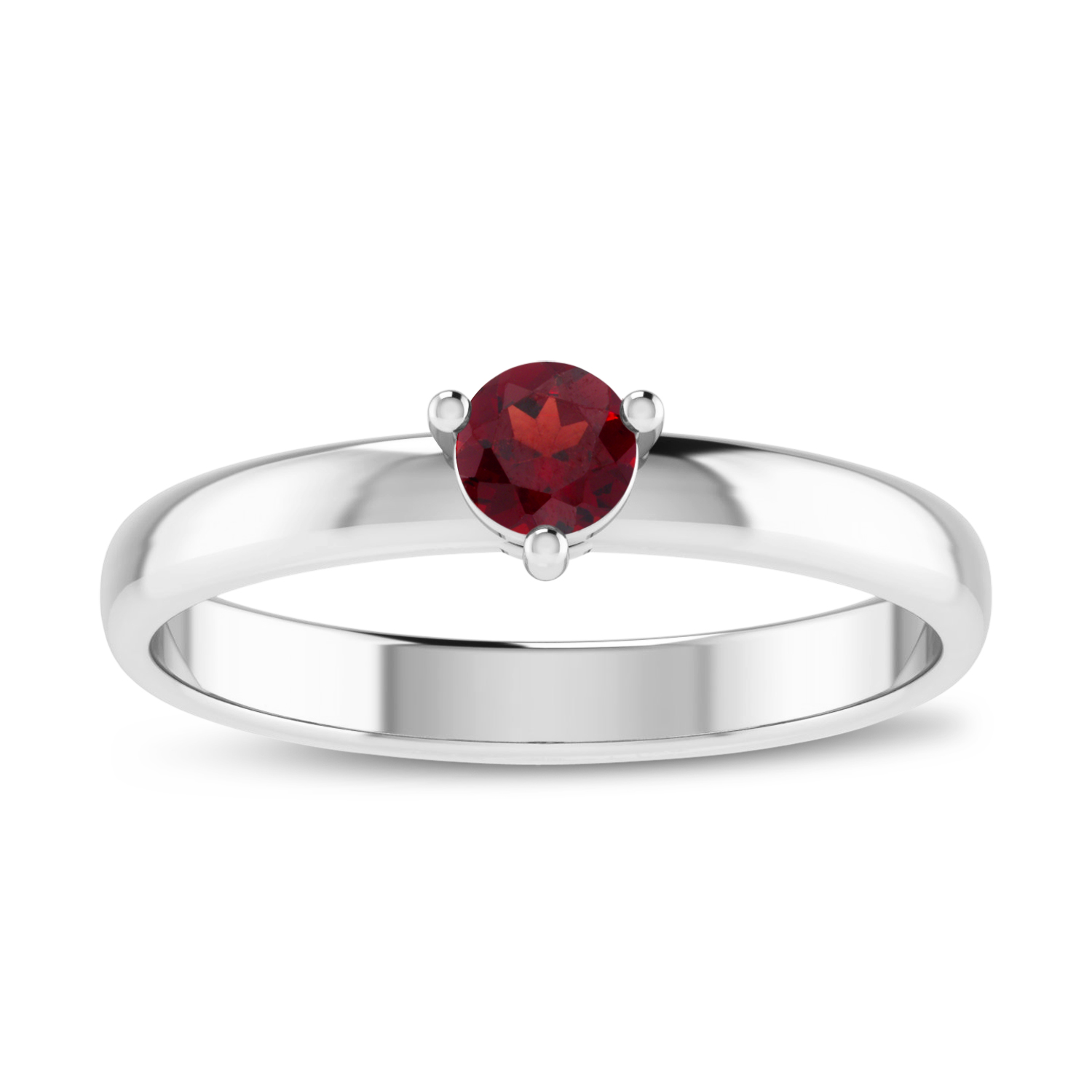 14K White Gold 4mm Round Garnet Birthstone Ring