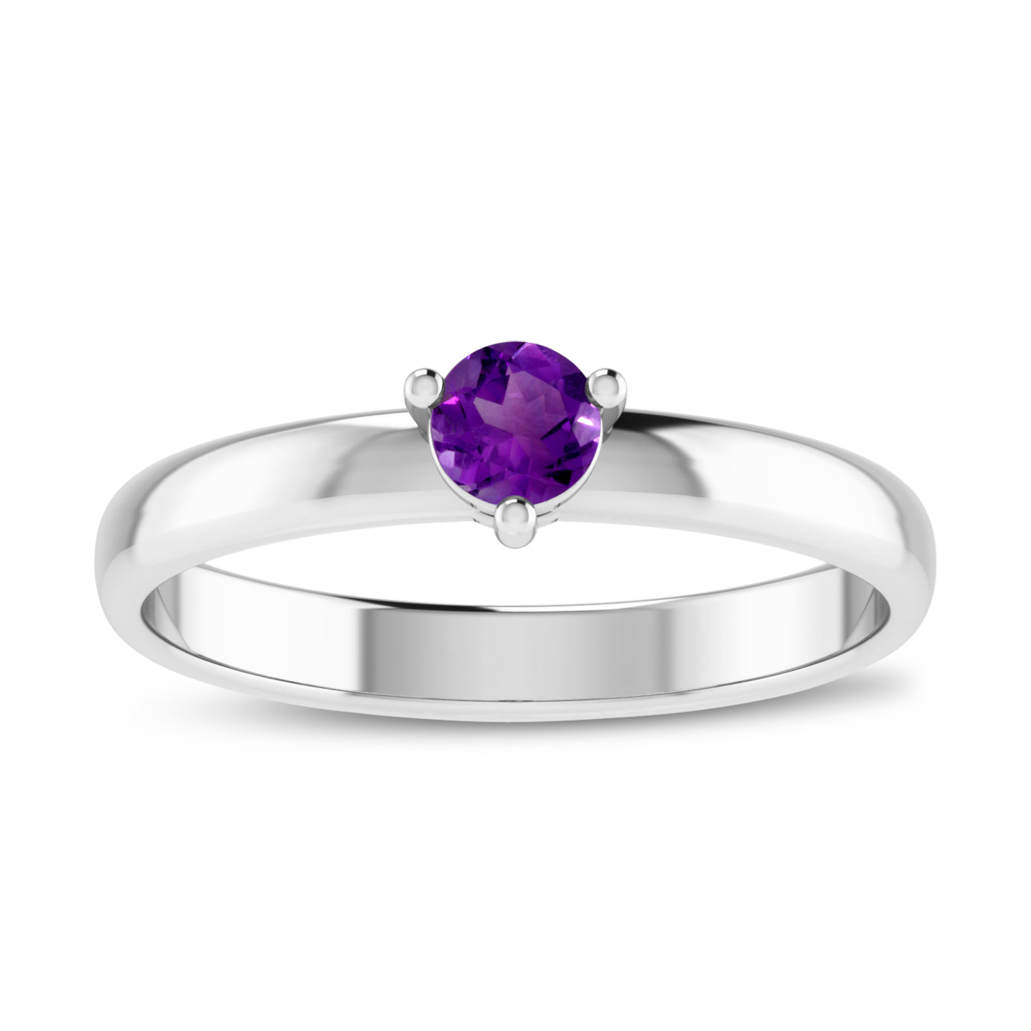 14K White Gold 4mm Round Amethyst Birthstone Ring