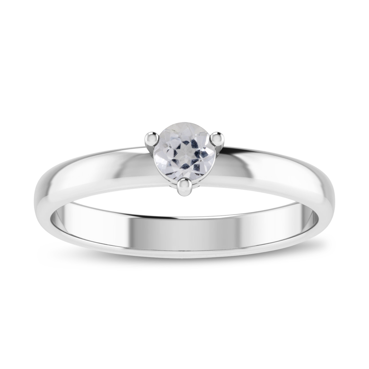 14K White Gold 4mm Round White Topaz Birthstone Ring