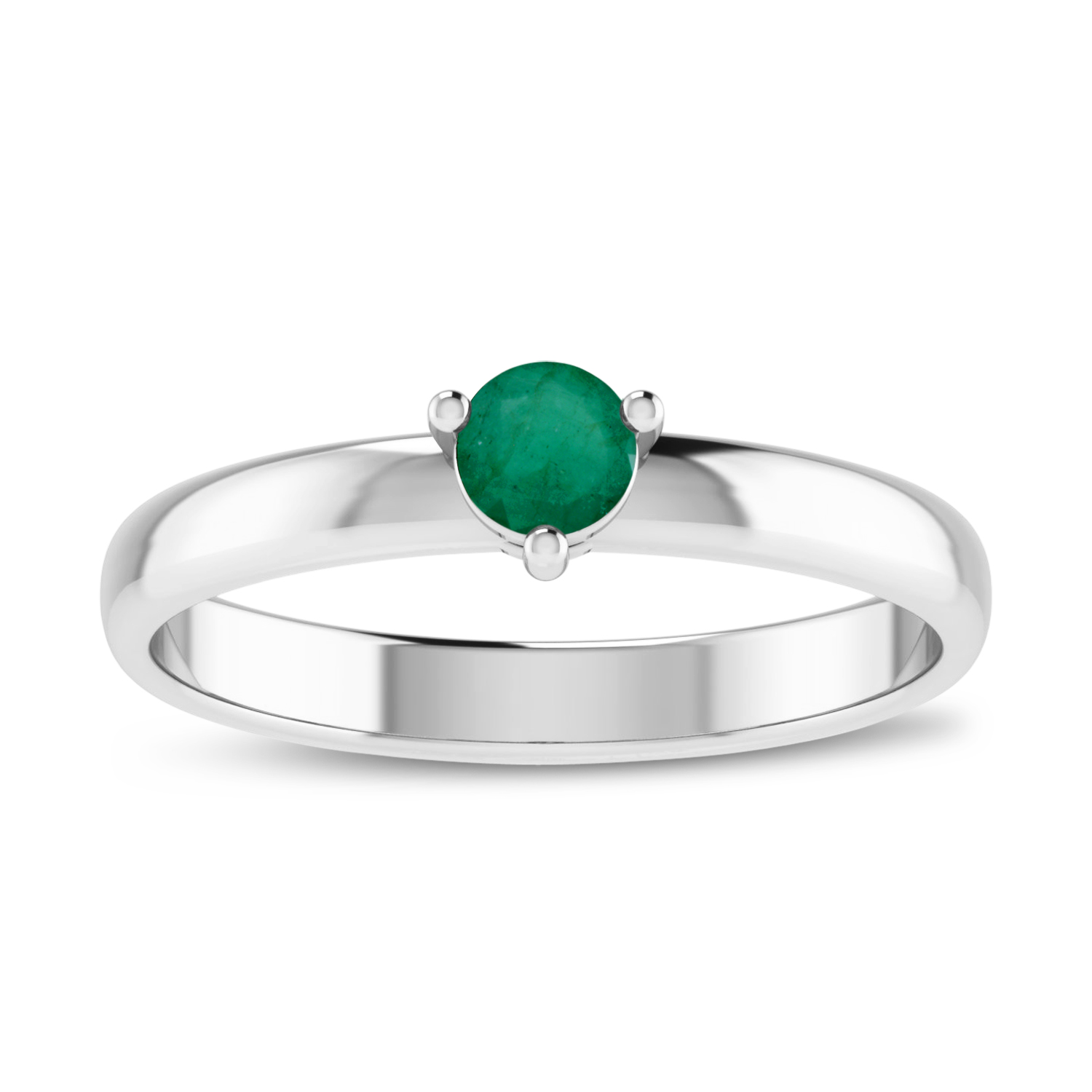 14K White Gold 4mm Round Emerald Birthstone Ring