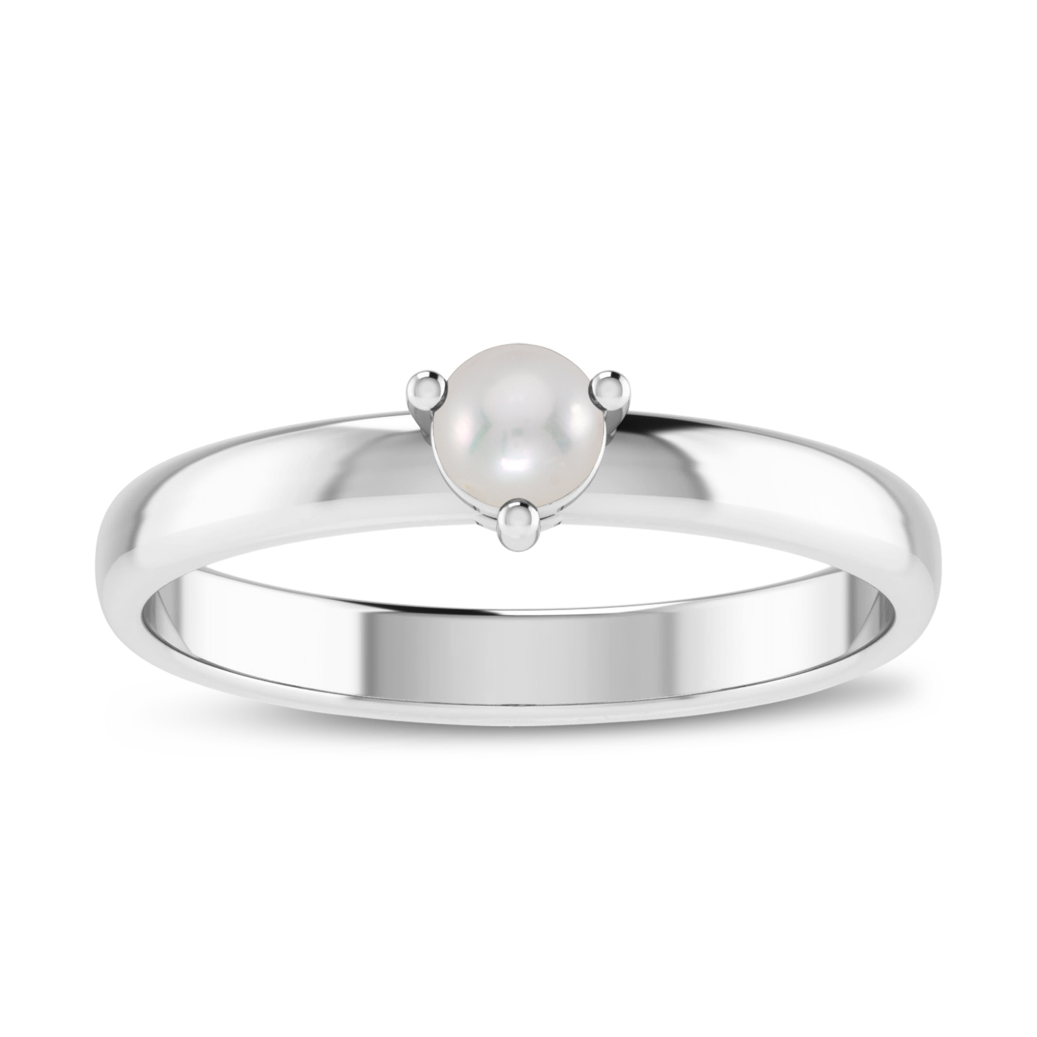 14K White Gold 4mm Round Pearl Birthstone Ring