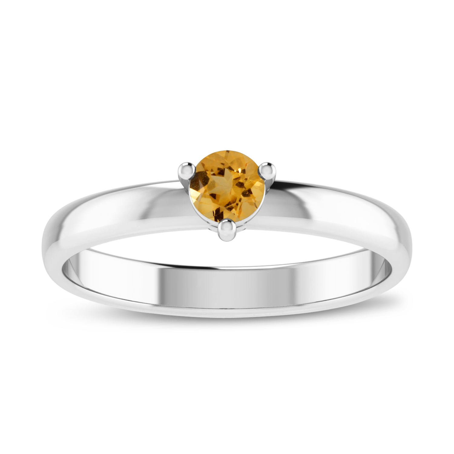 14K White Gold 4mm Round Citrine Birthstone Ring