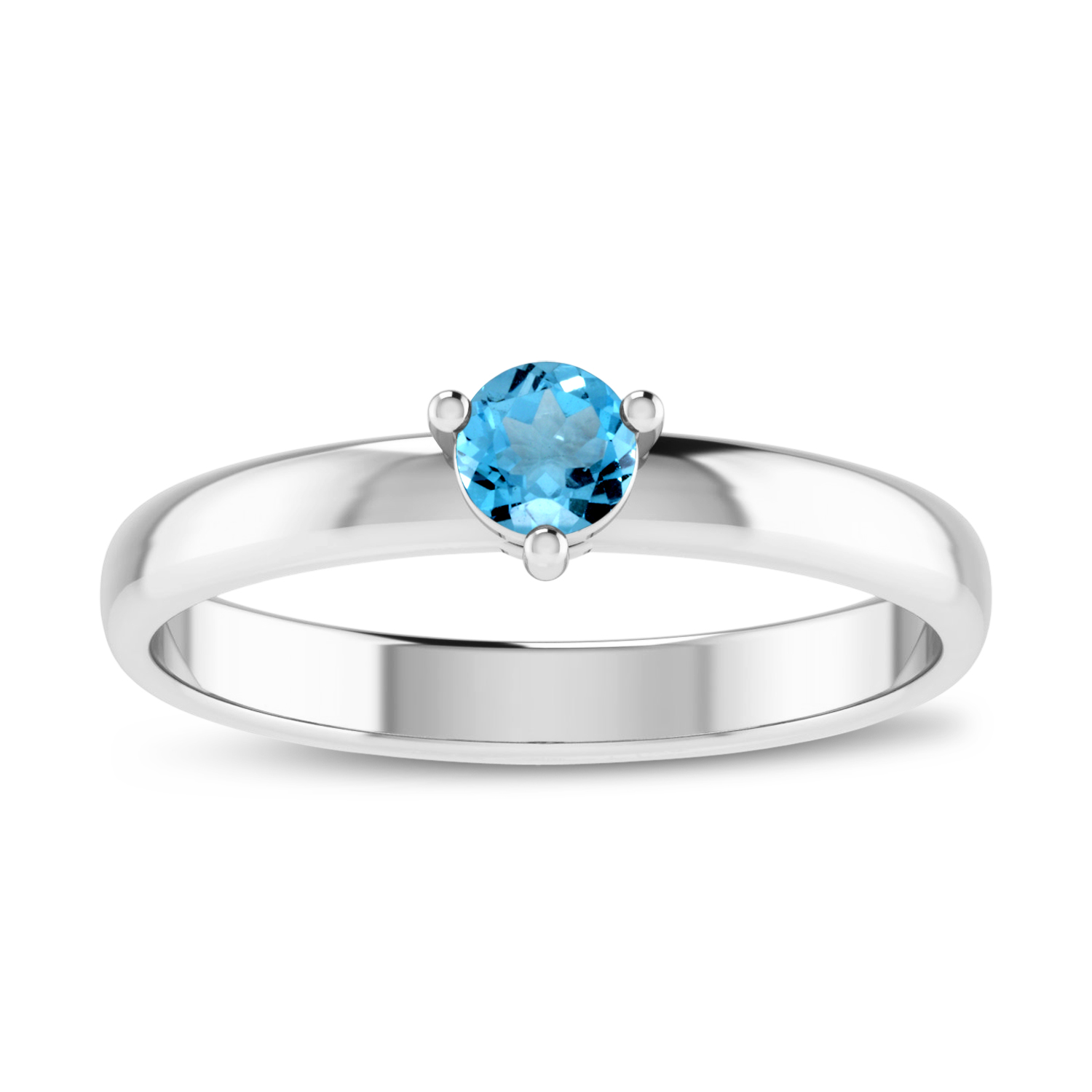 14K White Gold 4mm Round Blue Topaz Birthstone Ring