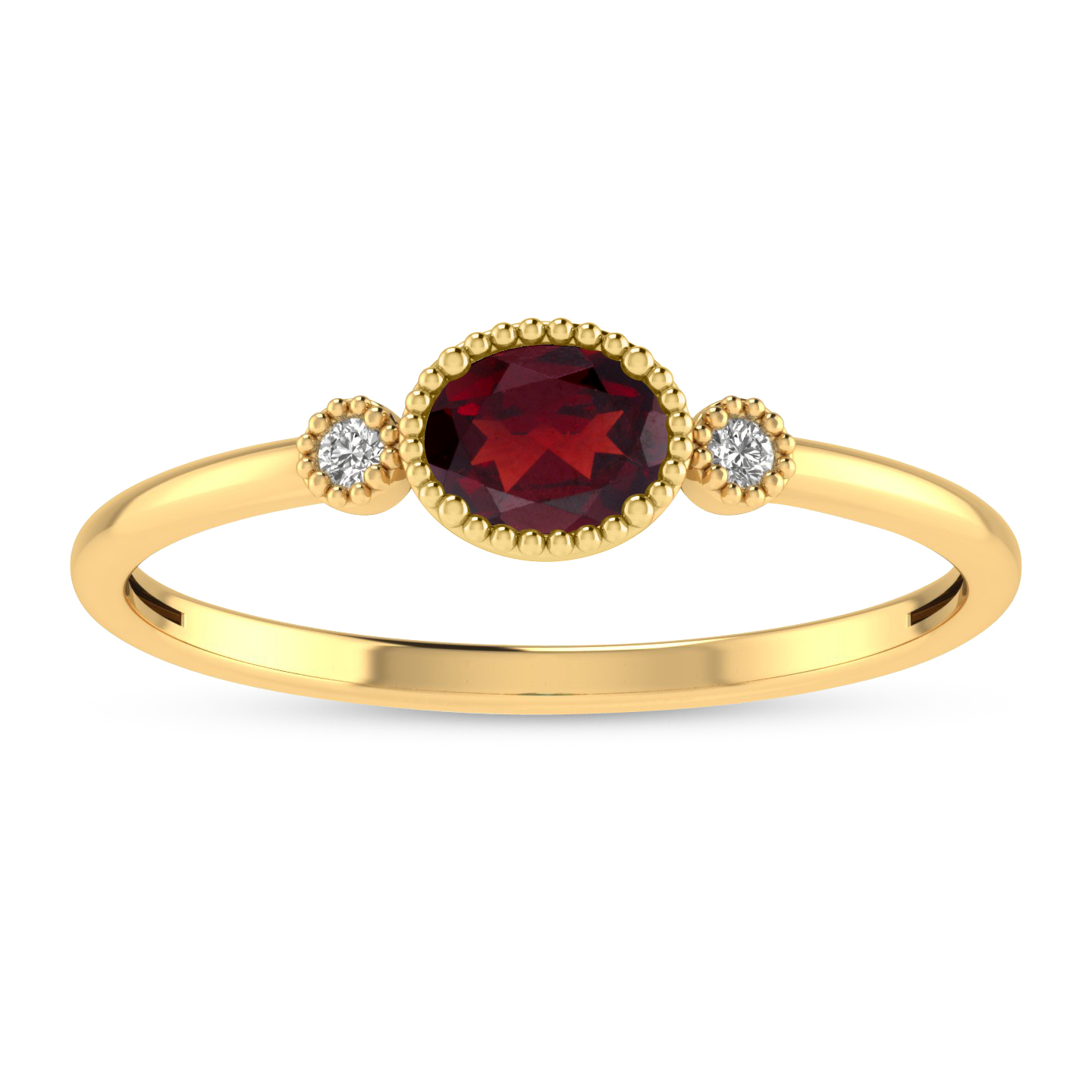 10K Yellow Gold Oval Garnet Millgrain Birthstone Ring