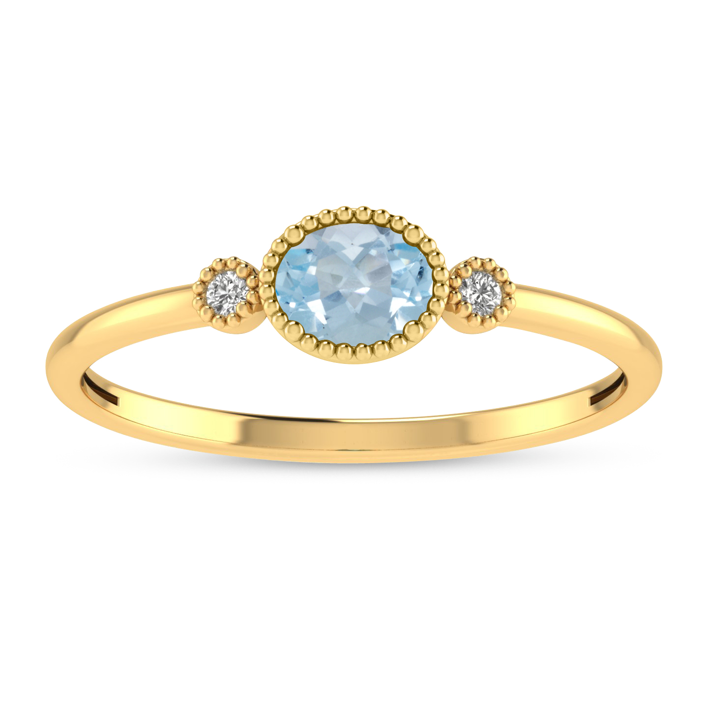 14K Yellow Gold Oval Aquamarine Millgrain Birthstone Ring