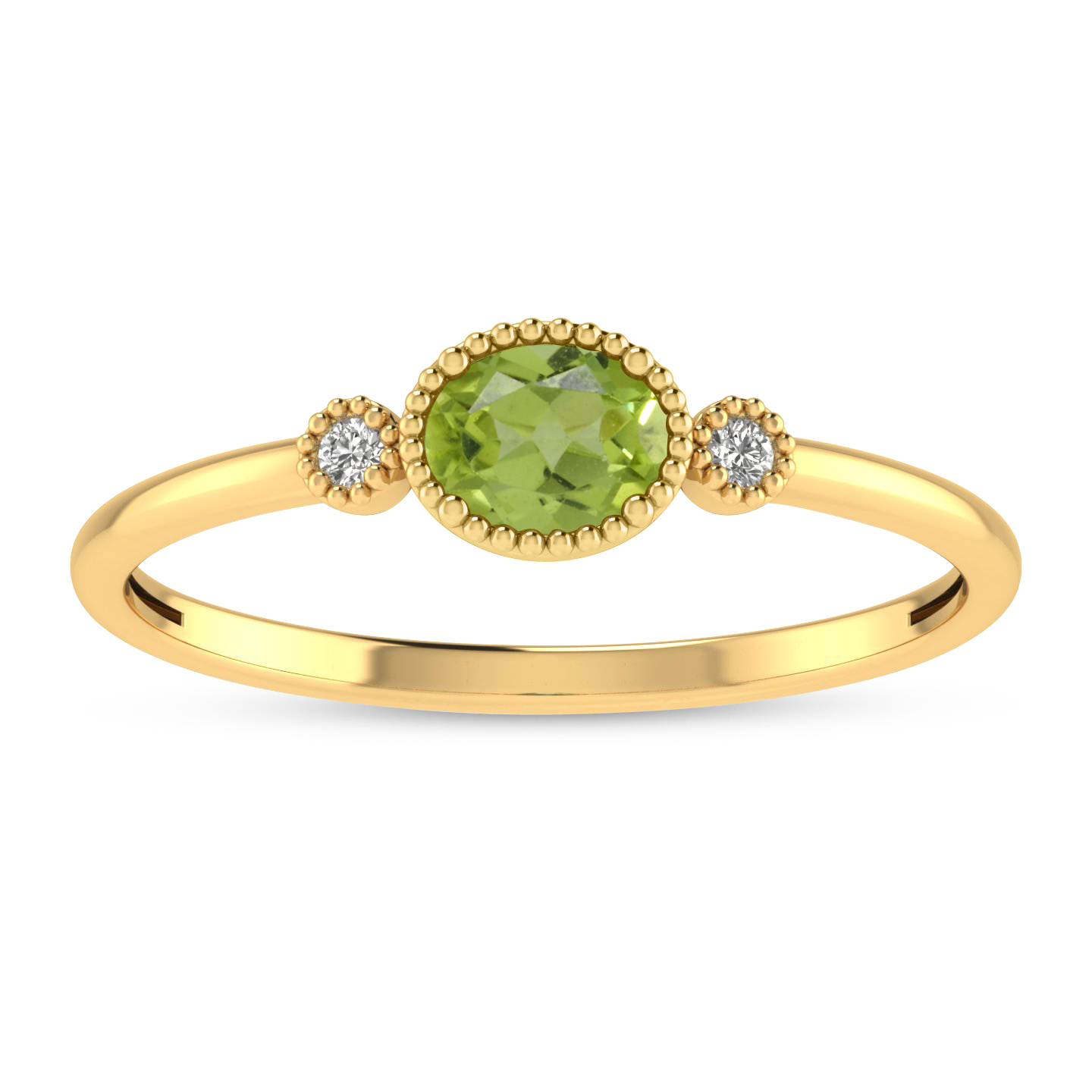 14K Yellow Gold Oval Peridot Millgrain Birthstone Ring