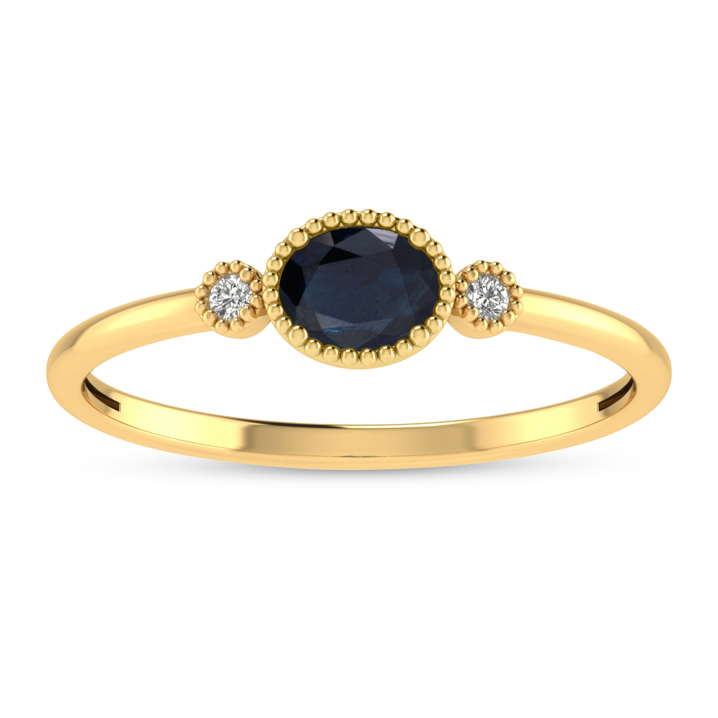 14K Yellow Gold Oval Sapphire Millgrain Birthstone Ring