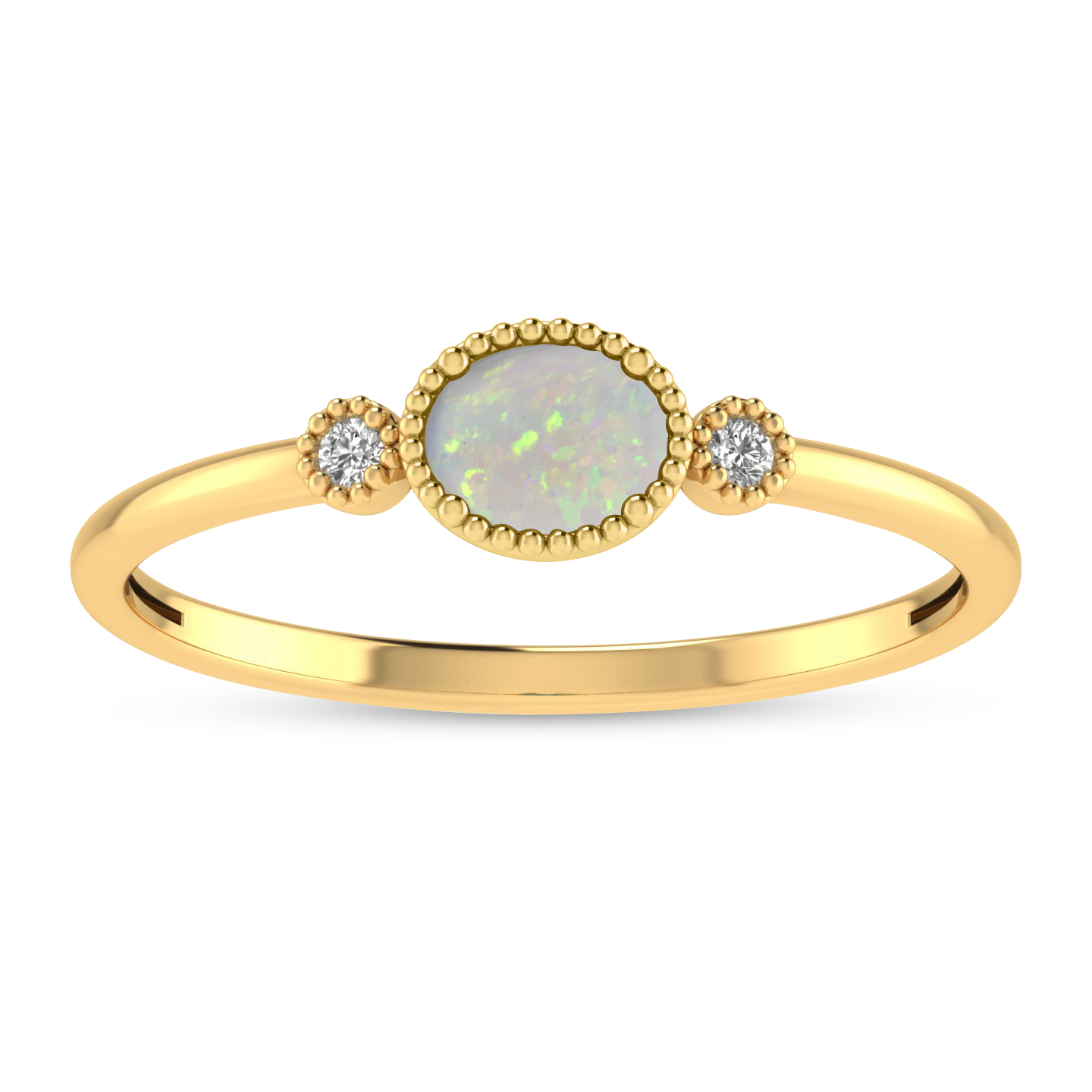 14K Yellow Gold Oval Opal Millgrain Birthstone Ring