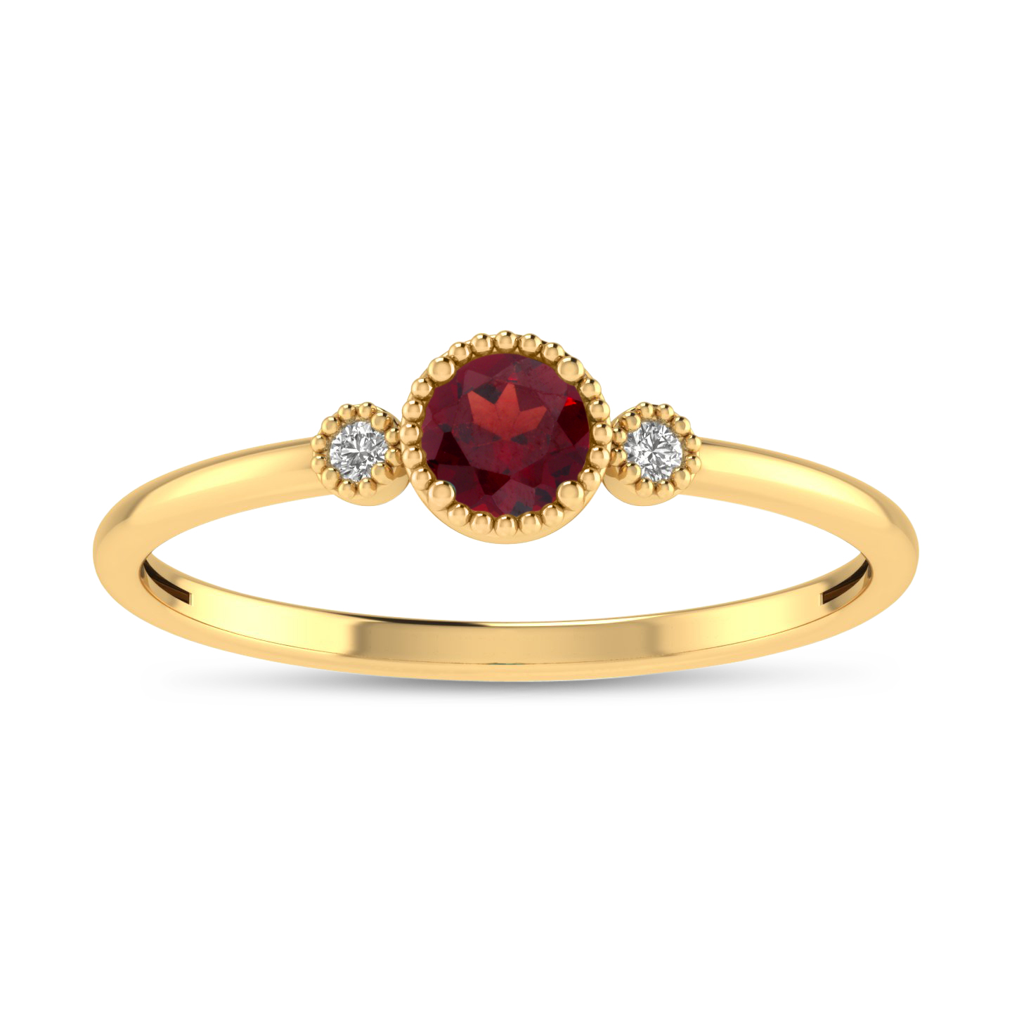 14K Yellow Gold 4mm Round Garnet Millgrain Birthstone Ring