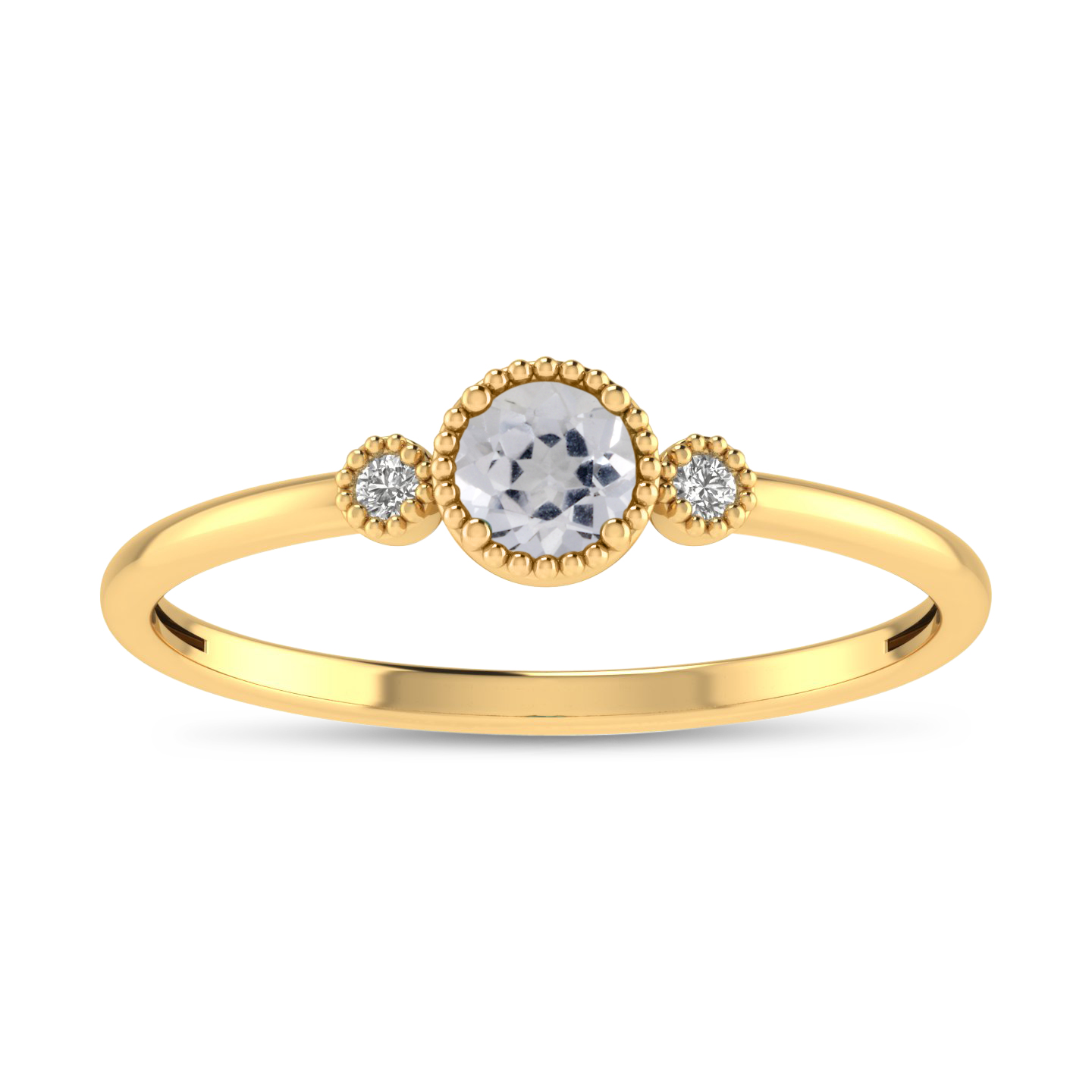 14K Yellow Gold 4mm Round White Topaz Millgrain Birthstone Ring