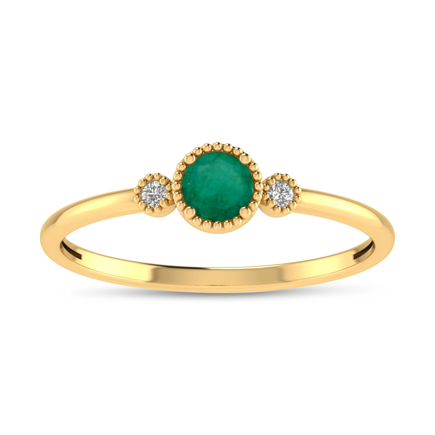 14K Yellow Gold 4mm Round Emerald Millgrain Birthstone Ring