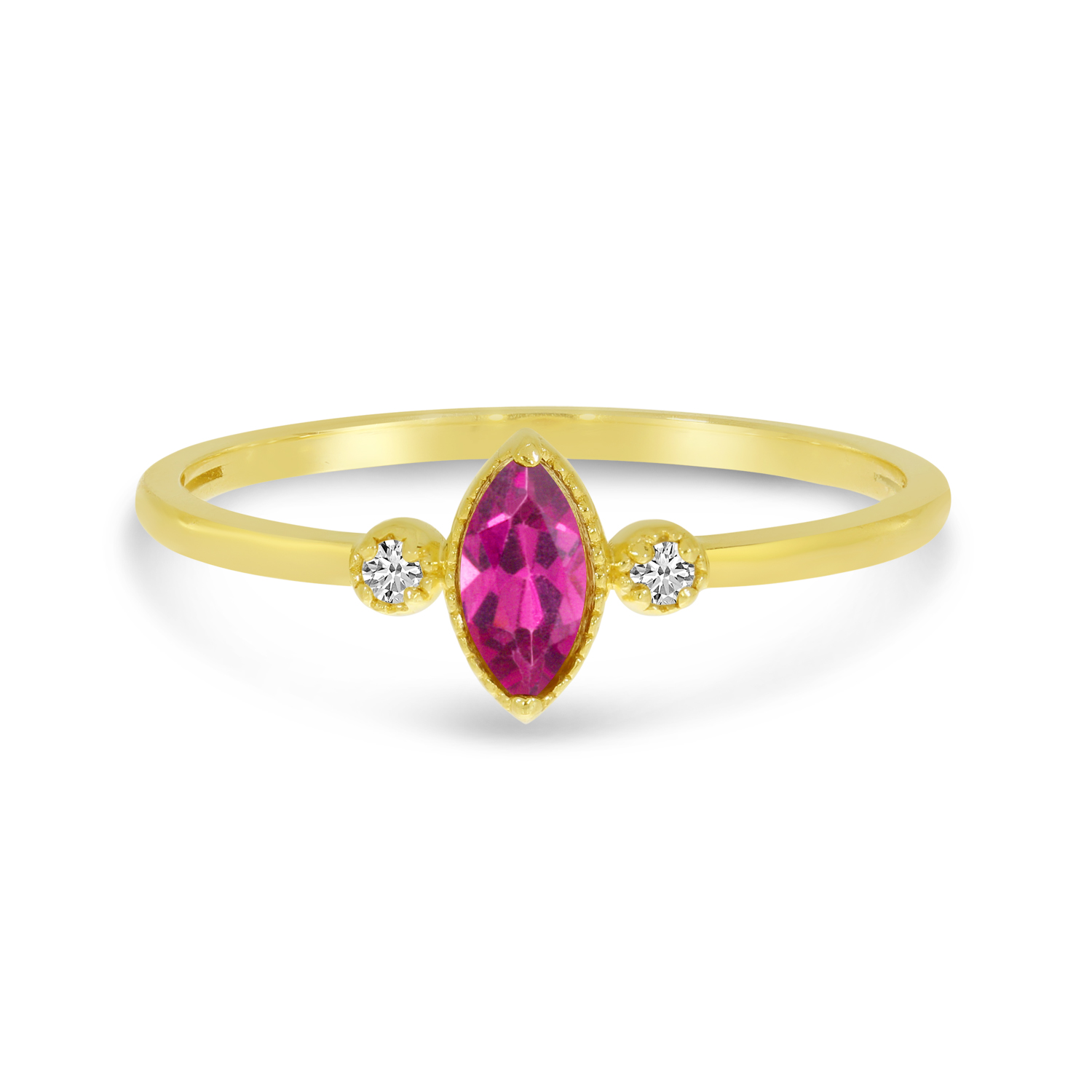 14K Yellow Gold Marquis Pink Tourmaline Birthstone Ring