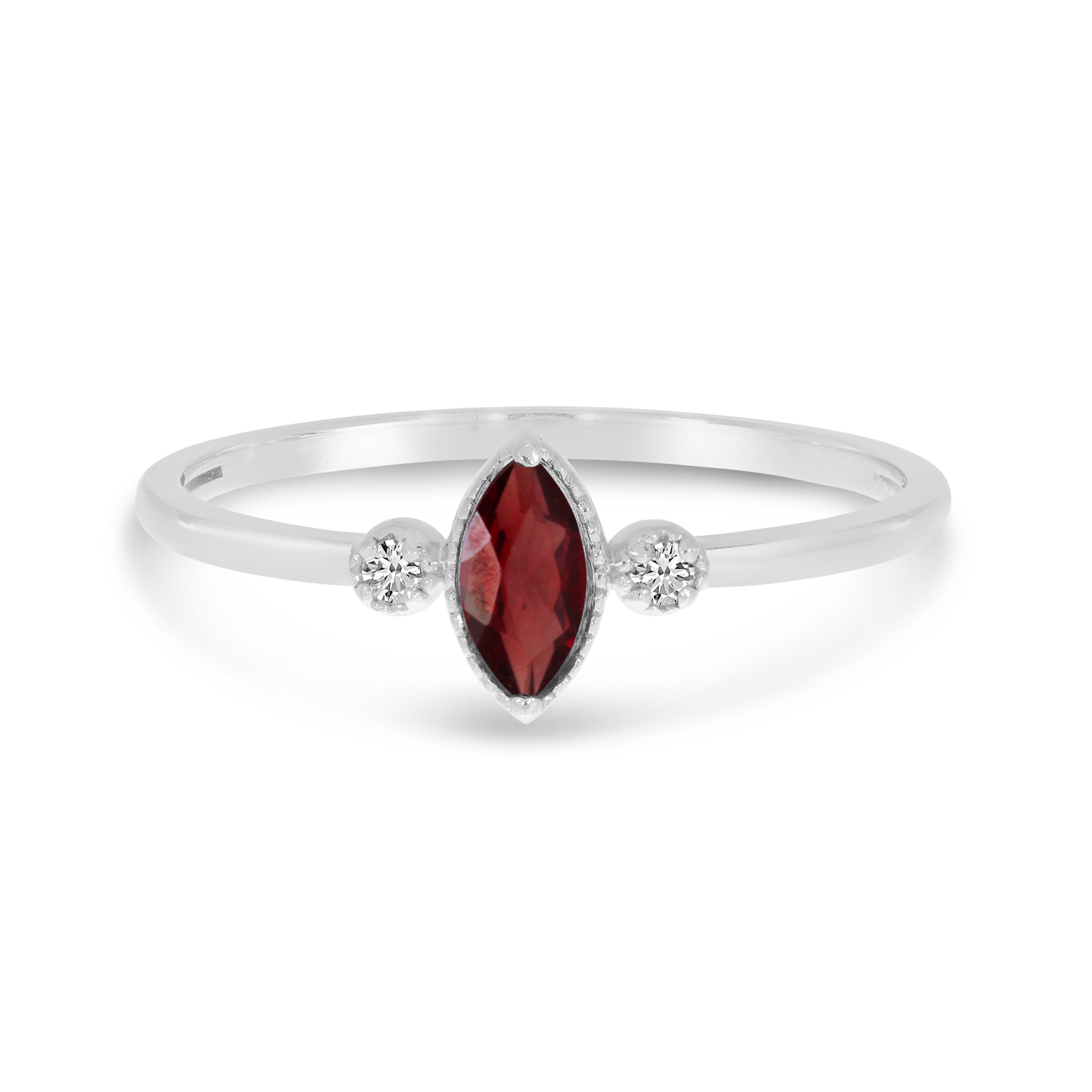 10K White Gold Marquis Garnet Birthstone Ring