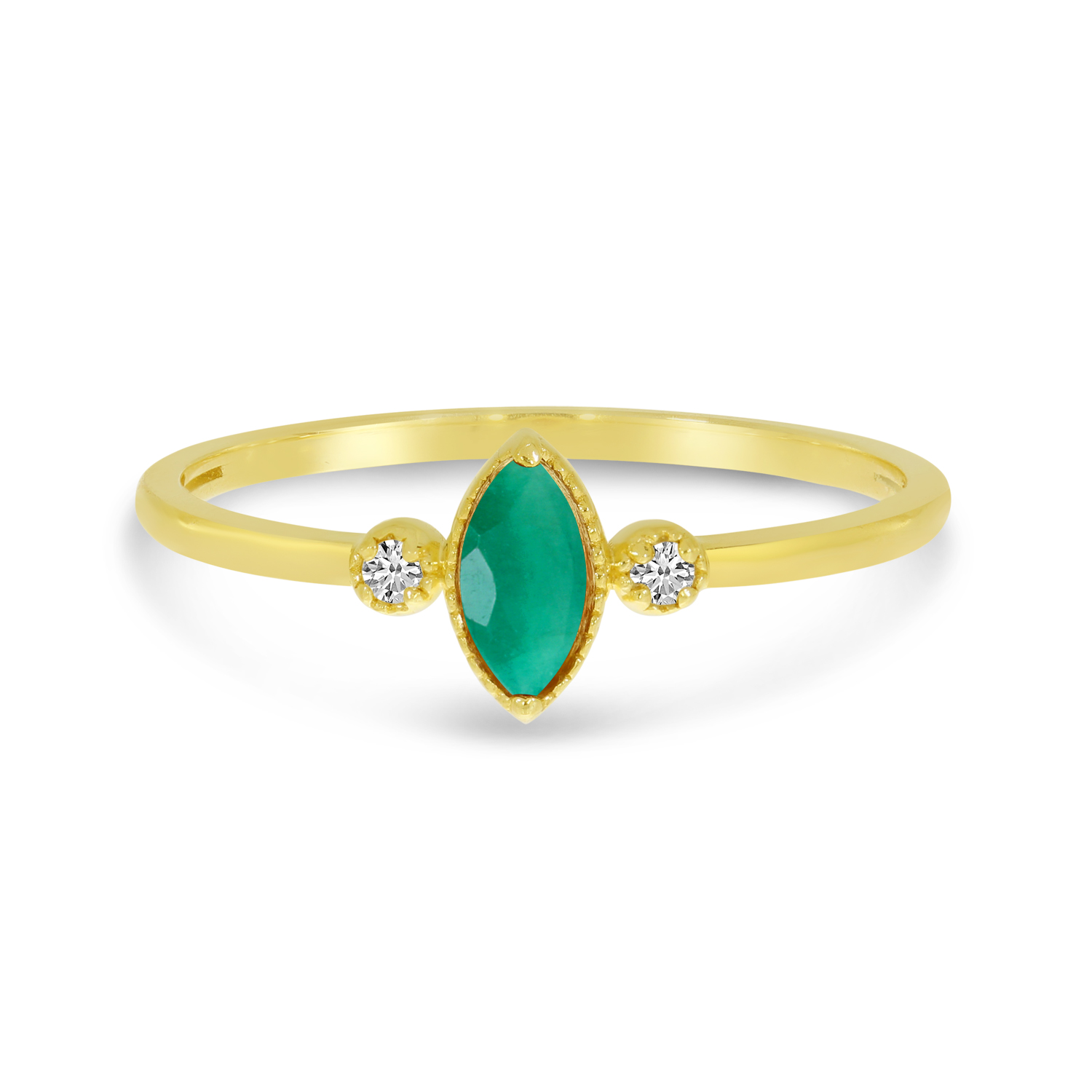 14K Yellow Gold Marquis Emerald Birthstone Ring