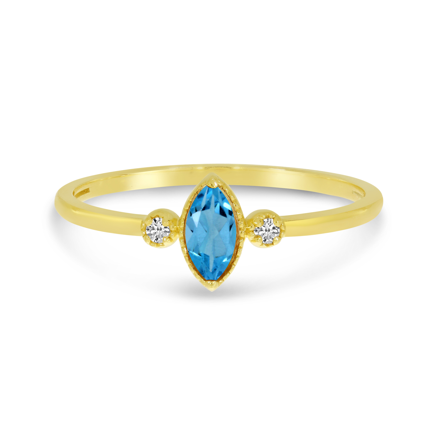 14K Yellow Gold Marquis Blue Topaz Birthstone Ring